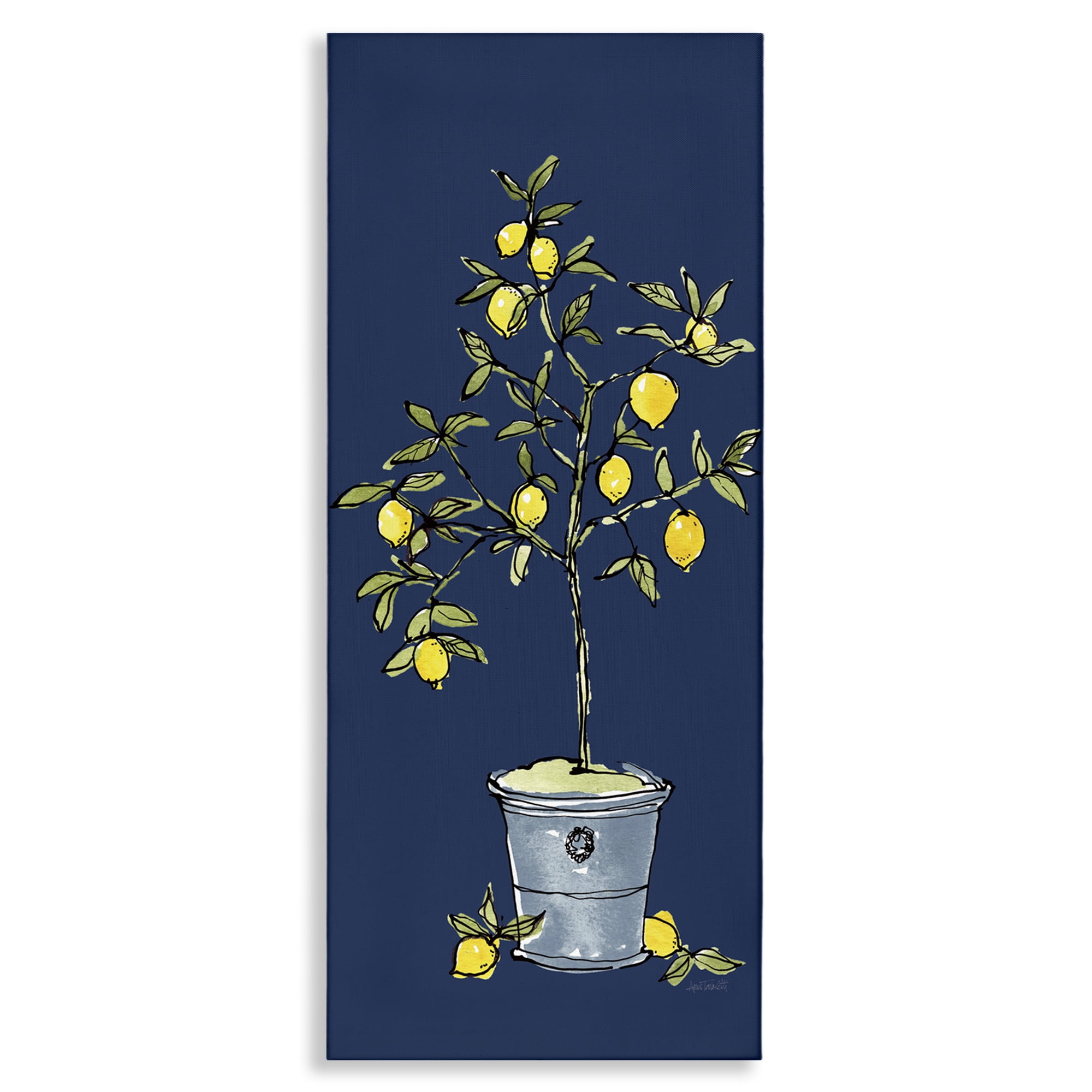 Citron Lemon Plant Botanical Canvas Wall Art in Blue, 10 x 24
