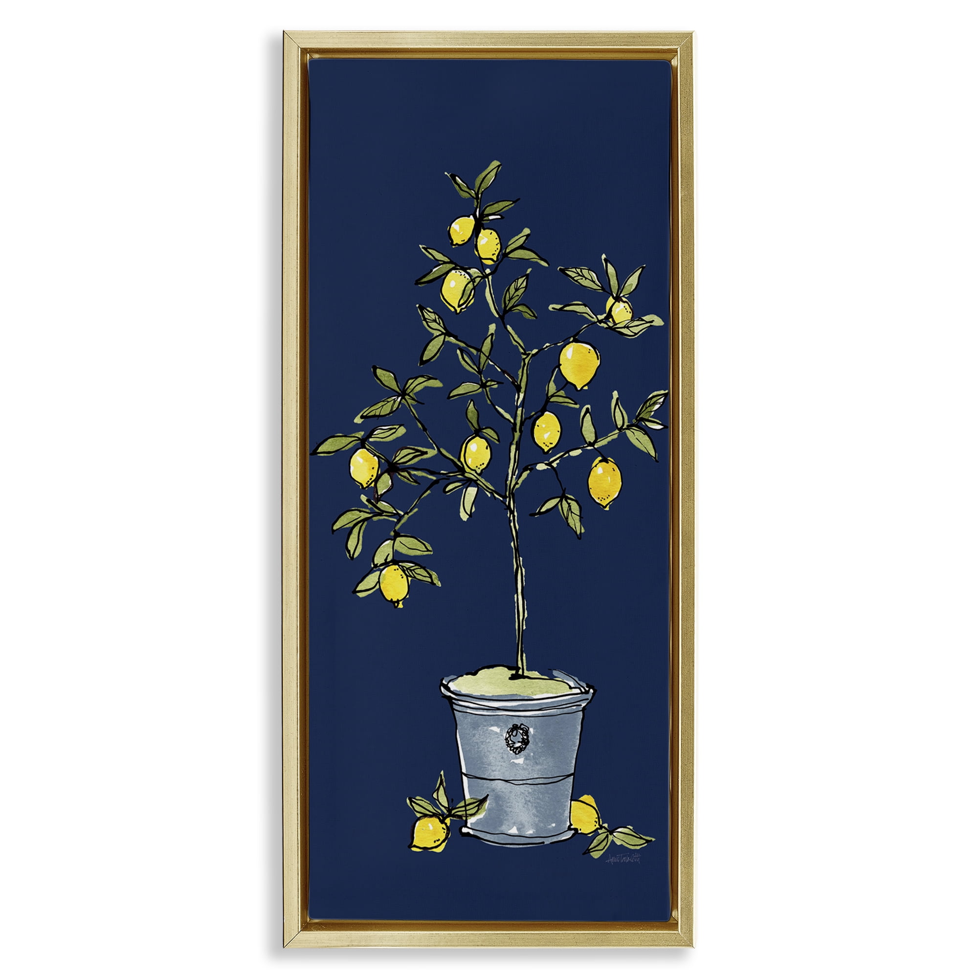 Stupell Industries Citron Lemon Plant Botanical & Floral Painting Gold Floater Framed Canvas Art Print Wall Art, 15 x 31