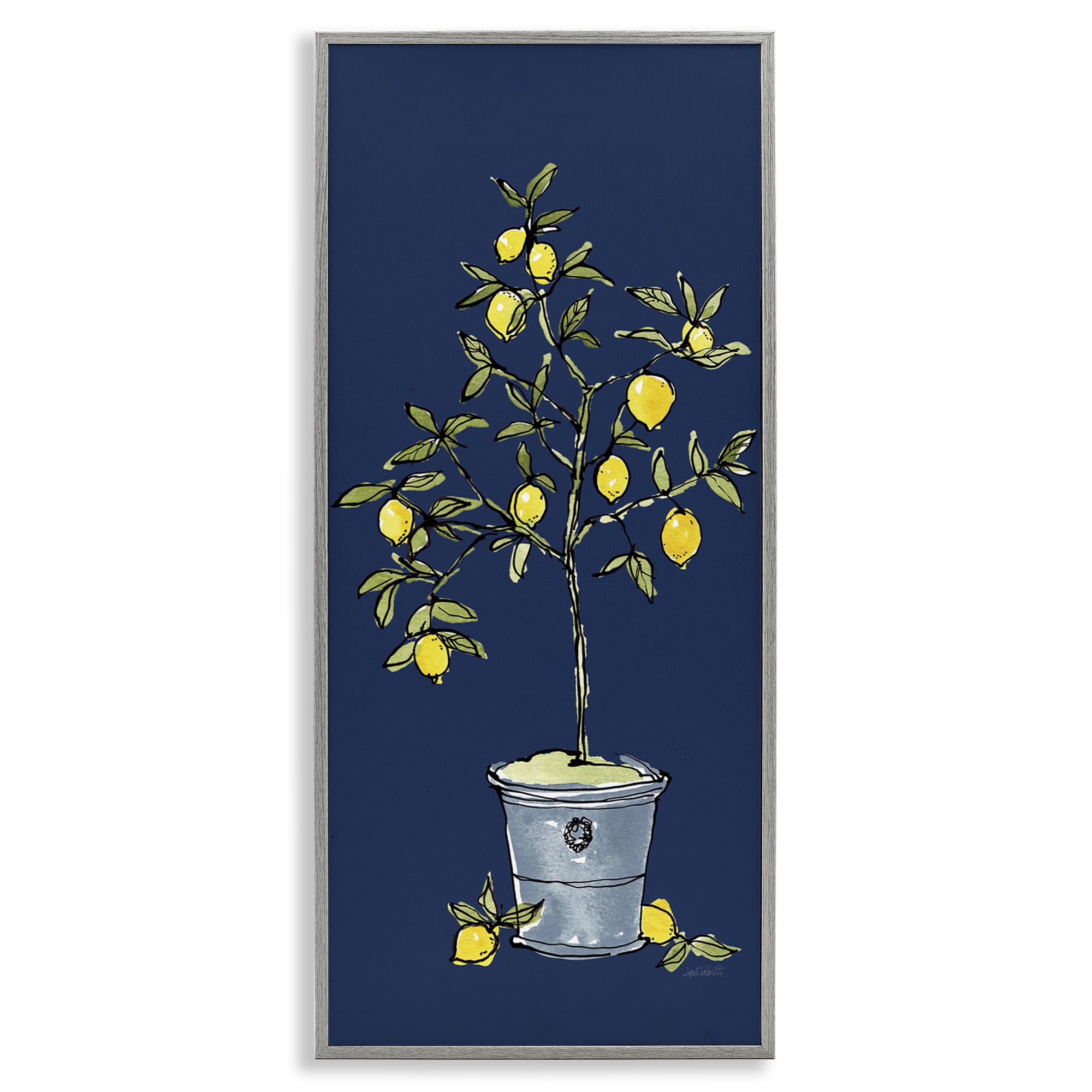 Stupell Industries Citron Lemon Plant Botanical & Floral Painting Gray Framed Art Print Wall Art, 13 x 30