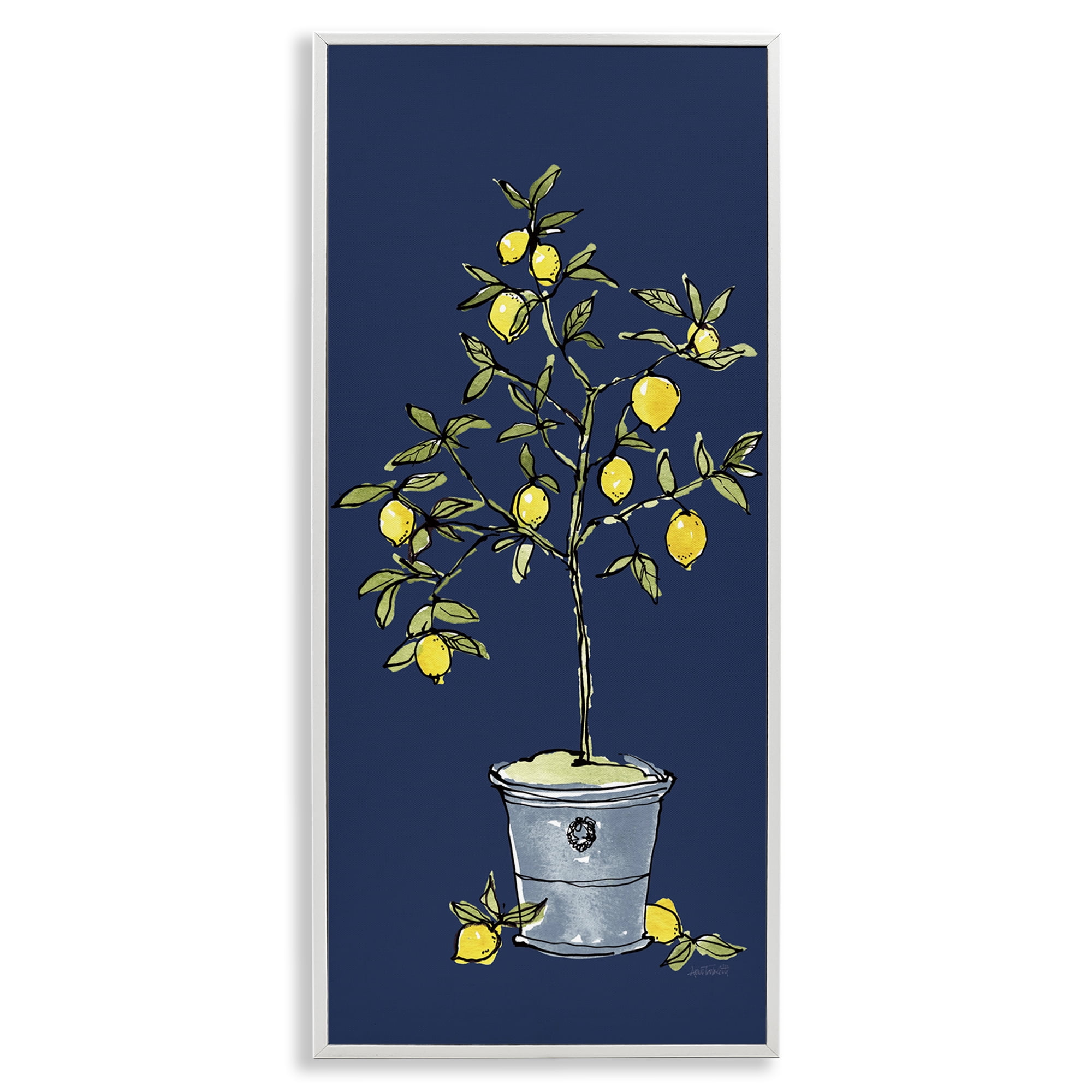 Stupell Industries Citron Lemon Plant Botanical & Floral Painting White Framed Art Print Wall Art, 10 x 24