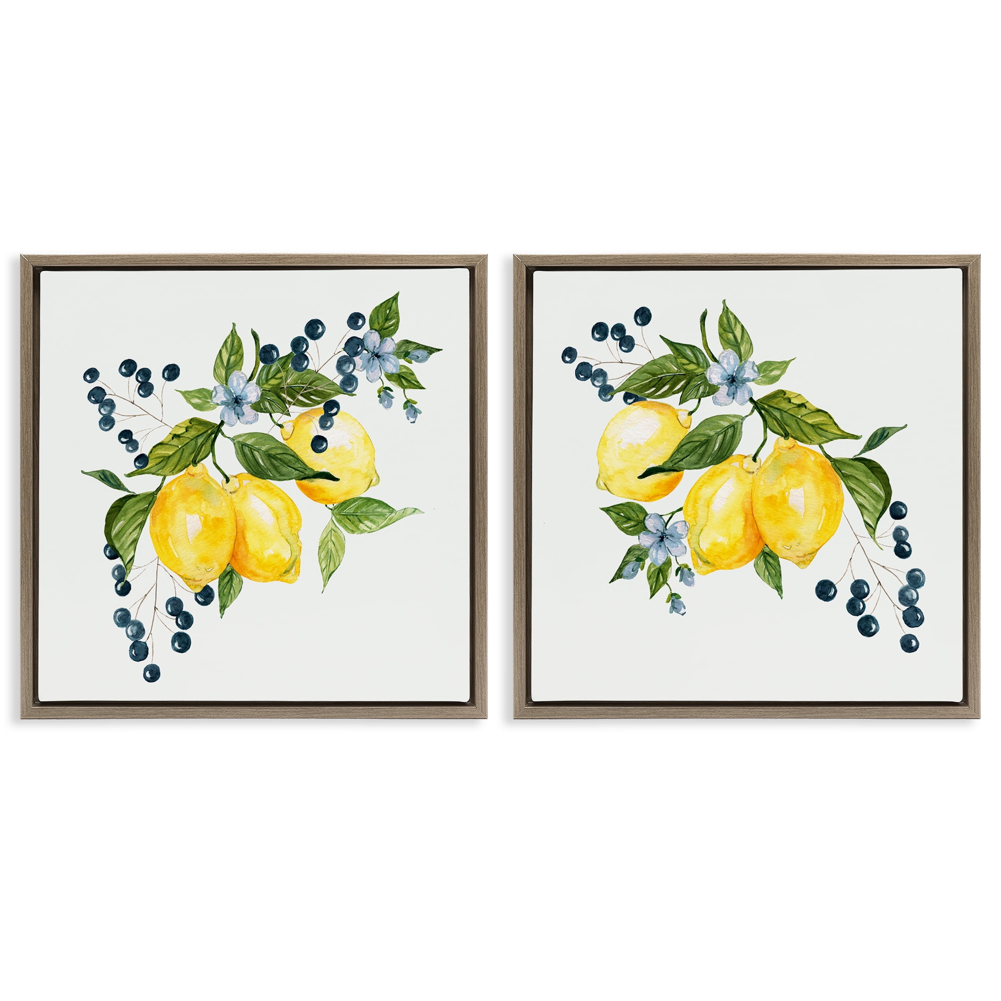 Stupell Industries Citrus & Berries Cluster 2 Piece Brown Framed Floater Canvas Set, design by Livi Finn