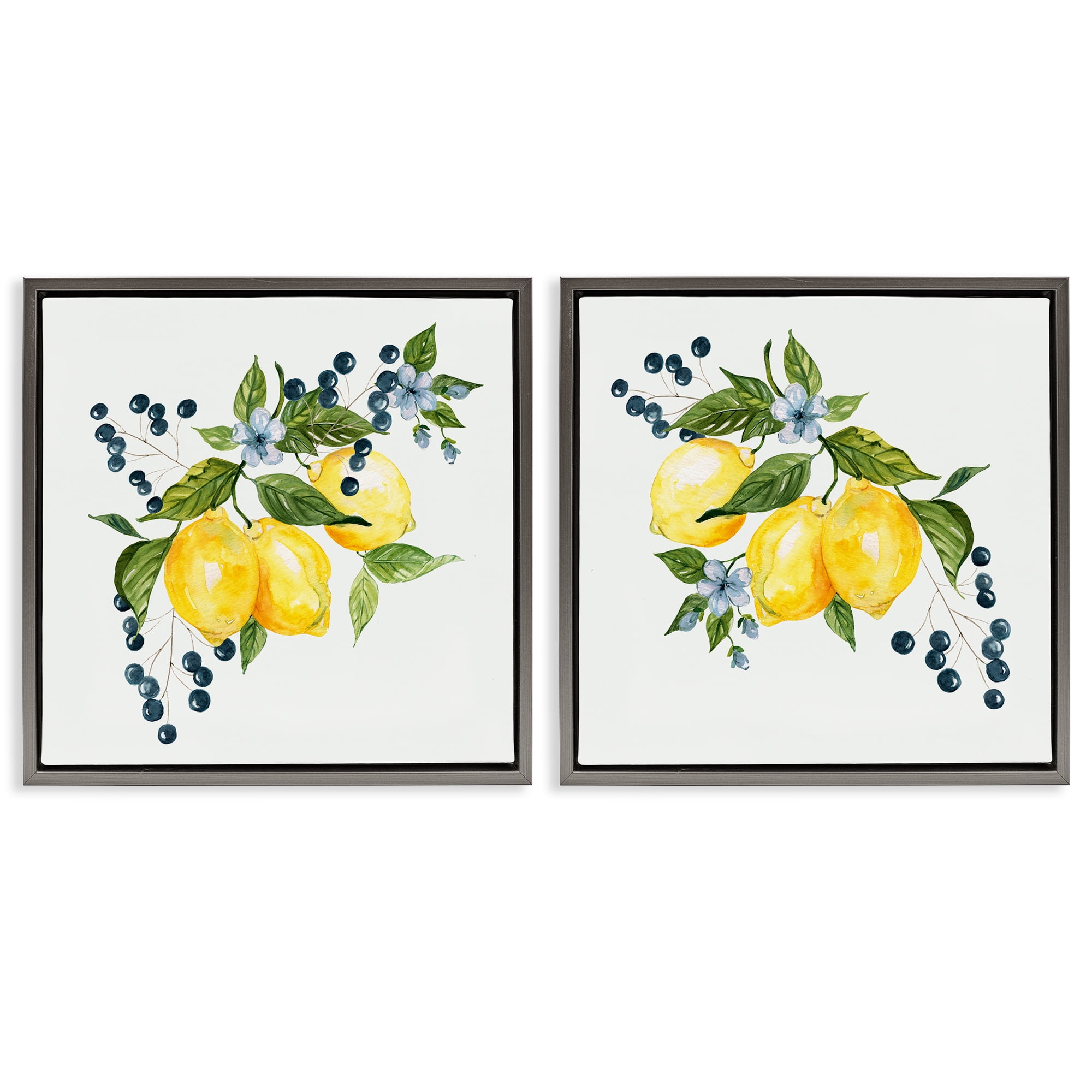 Stupell Industries Citrus & Berries Cluster 2 Piece Gray Framed Floater Canvas Set, design by Livi Finn