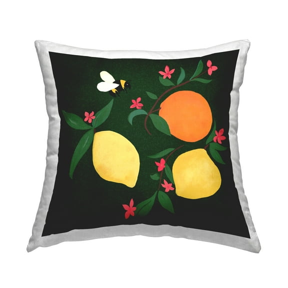 Stupell Industries Citrus & Bumble Bee 18" x 18" Food & Beverage Print Polyester Throw Pillow, Zip Closure 1 Count