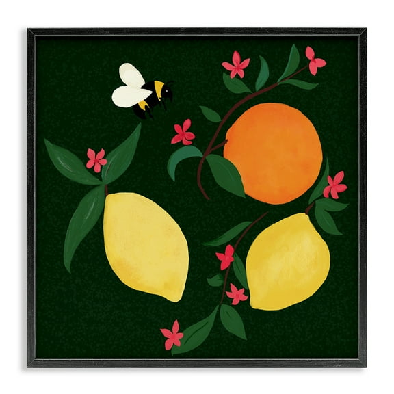 Stupell Industries Citrus & Bumble Bee Food & Beverage Painting Black Framed Art Print Wall Art, 12 x 12