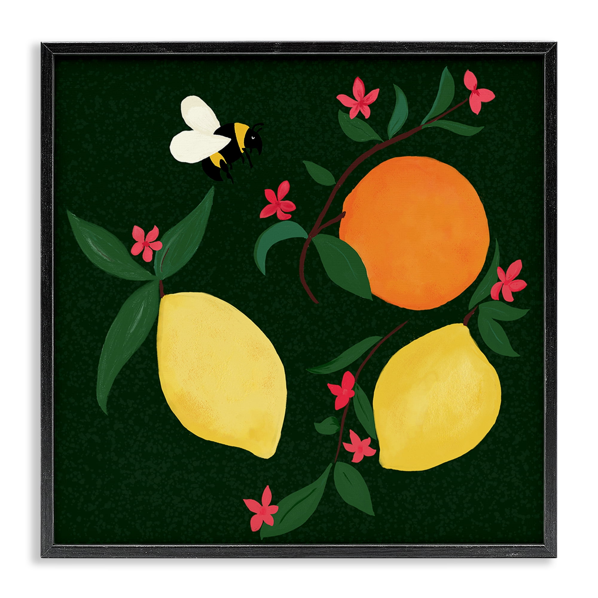 Stupell Industries Citrus & Bumble Bee Food & Beverage Painting Black Framed Art Print Wall Art, 17 x 17