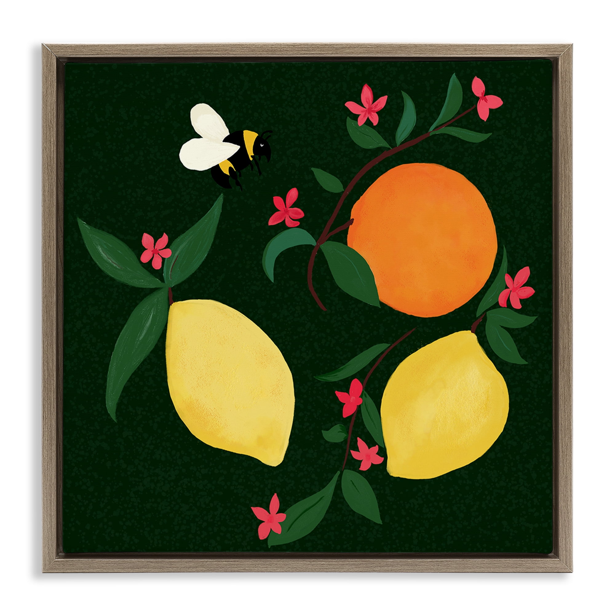 Stupell Industries Citrus & Bumble Bee Food & Beverage Painting Brown Floater Framed Canvas Art Print Wall Art, 25 x 25