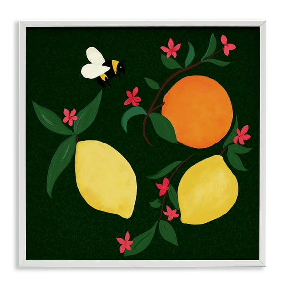 Stupell Industries Citrus & Bumble Bee Food & Beverage Painting White Framed Art Print Wall Art, 12 x 12