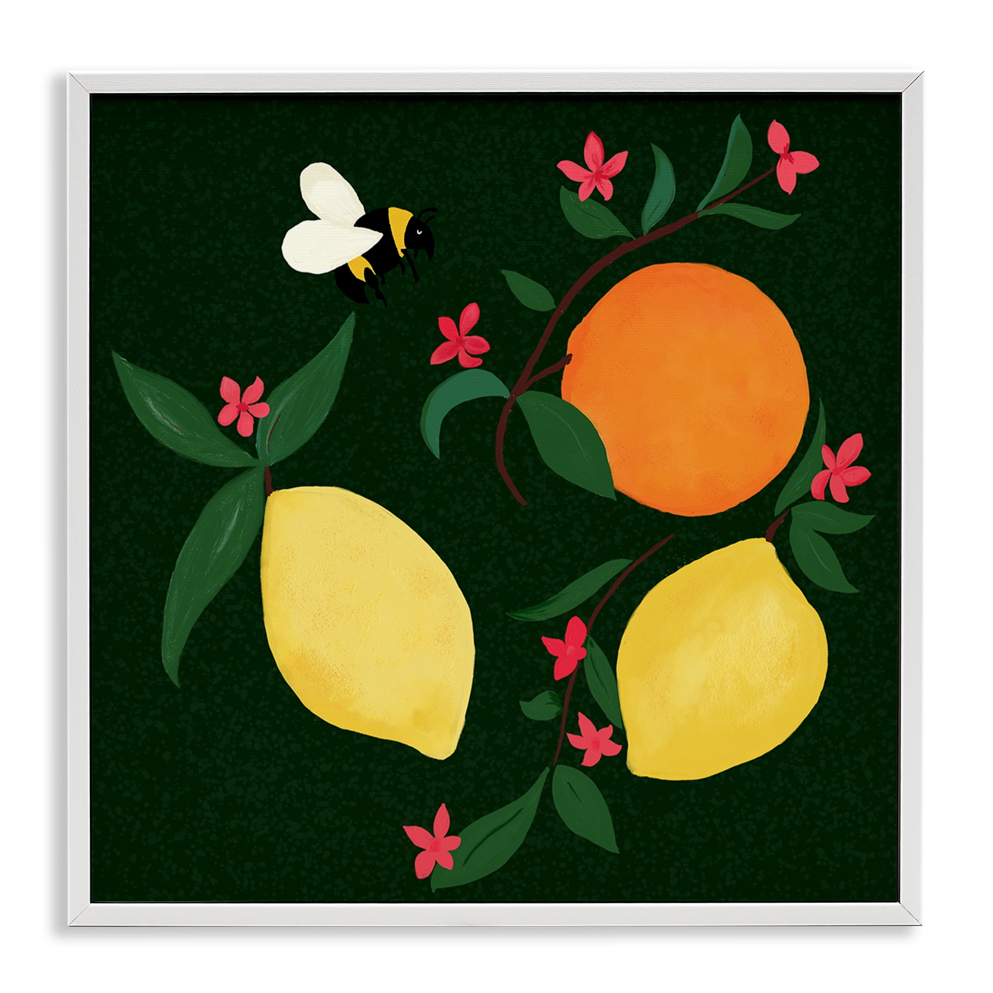 Stupell Industries Citrus & Bumble Bee Food & Beverage Painting White Framed Art Print Wall Art, 17 x 17
