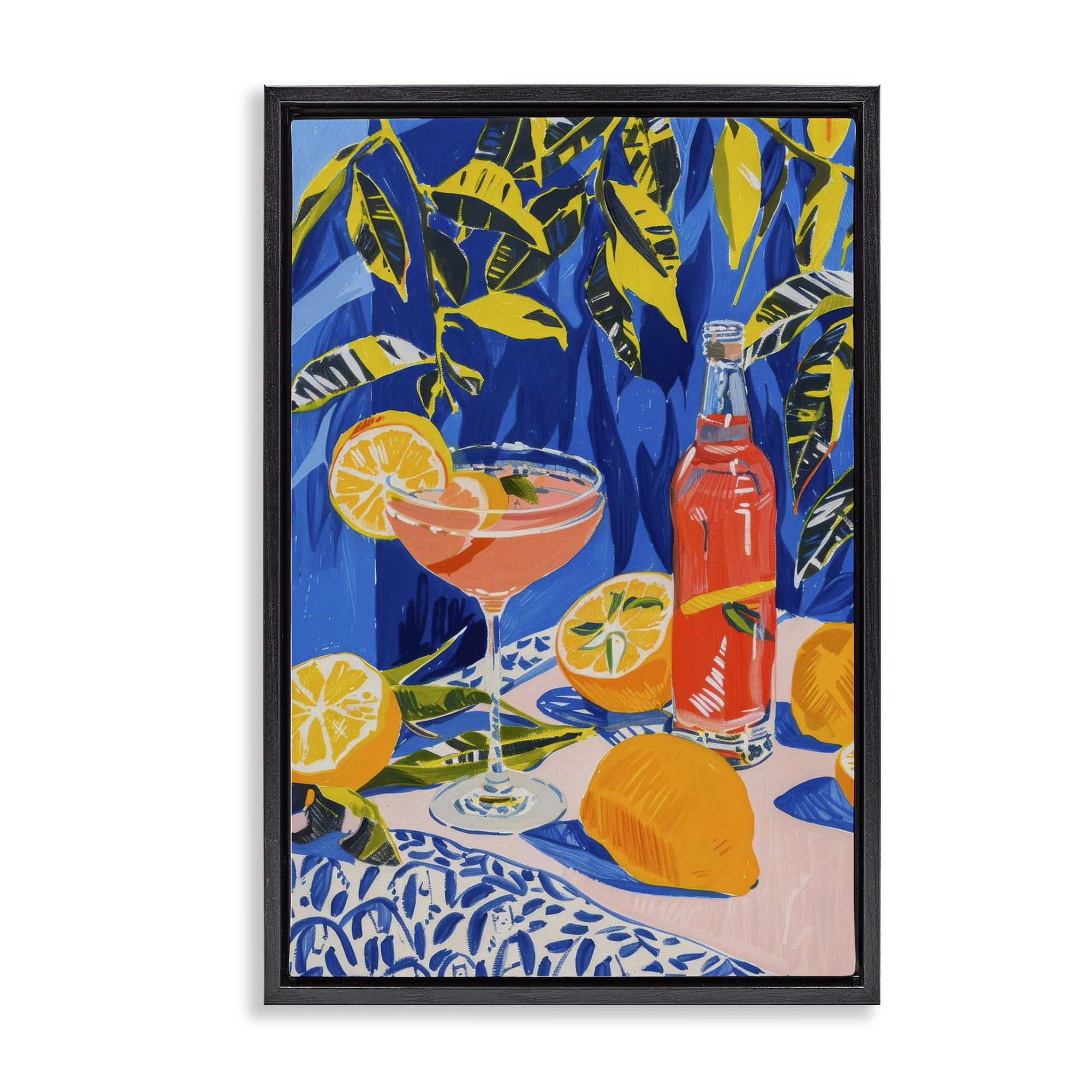 Stupell Industries Citrus Cocktail Still Life Food & Beverage Painting Black Floater Framed Canvas Art Print Wall Art, 21 x 31