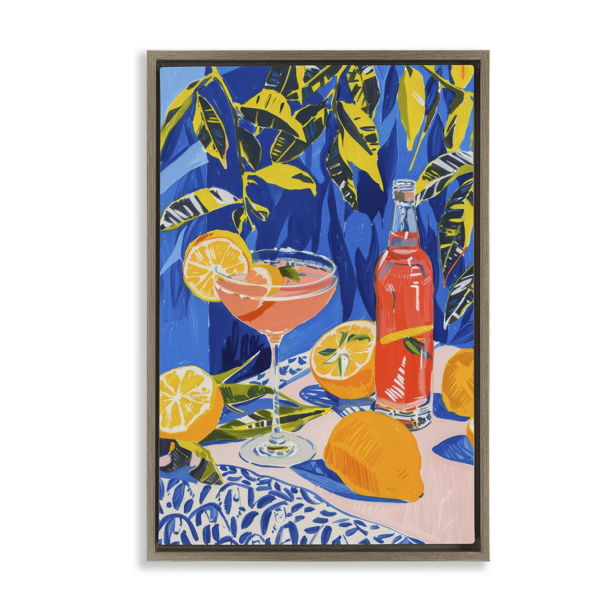 Stupell Industries Citrus Cocktail Still Life Food & Beverage Painting Brown Floater Framed Canvas Art Print Wall Art, 17 x 25