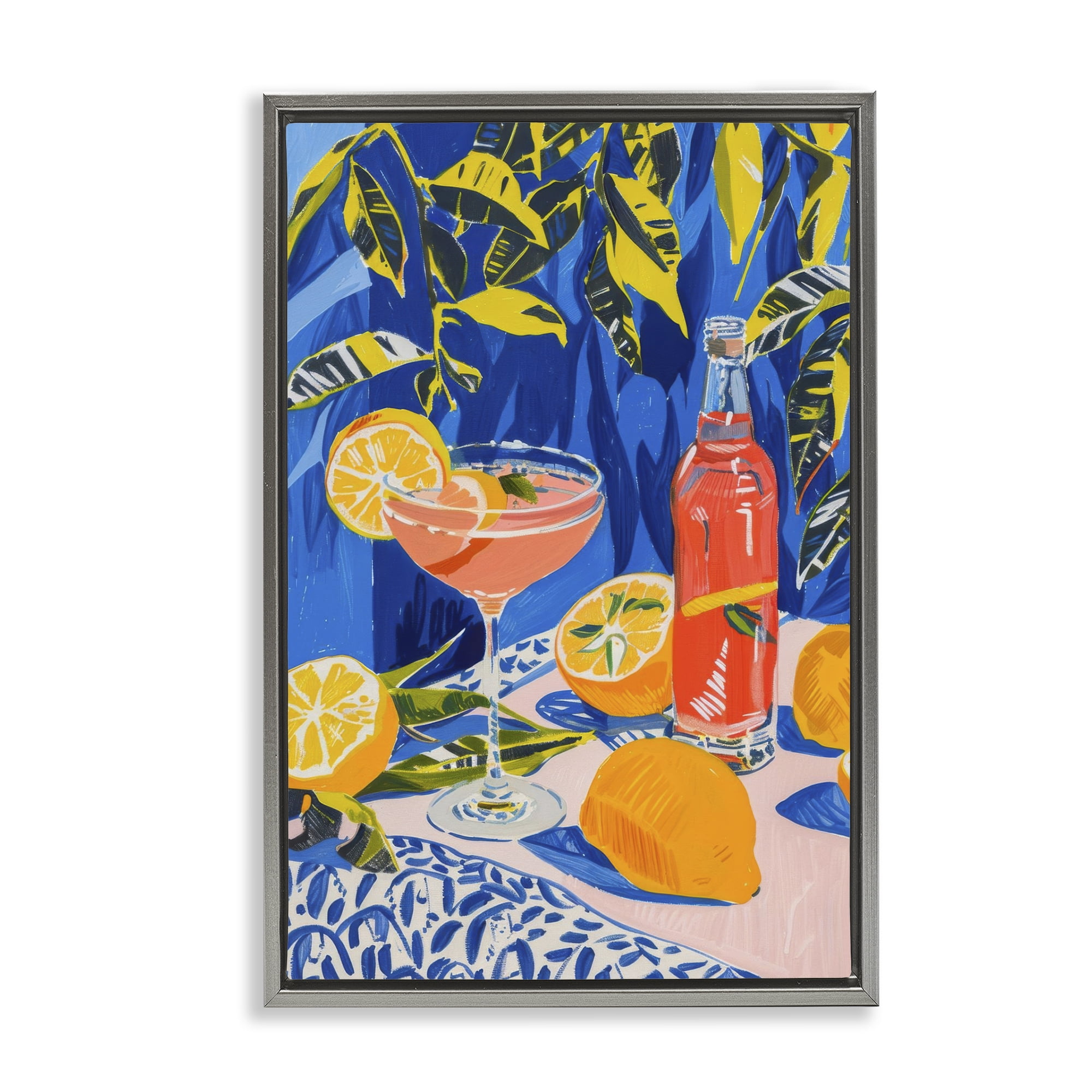 Stupell Industries Citrus Cocktail Still Life Food & Beverage Painting Gray Floater Framed Canvas Art Print Wall Art, 17 x 25