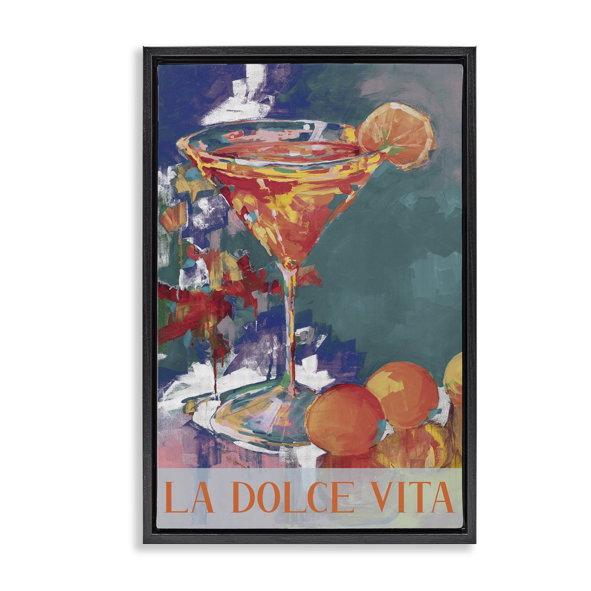 Stupell Industries Citrus Cocktail on Blue Black Framed Floater Canvas Wall Art, design by Jane Slivka