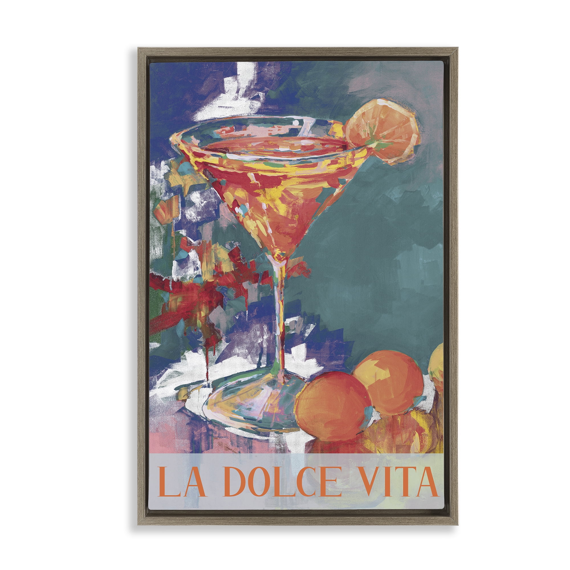 Stupell Industries Citrus Cocktail on Blue Brown Framed Floater Canvas Wall Art, design by Jane Slivka