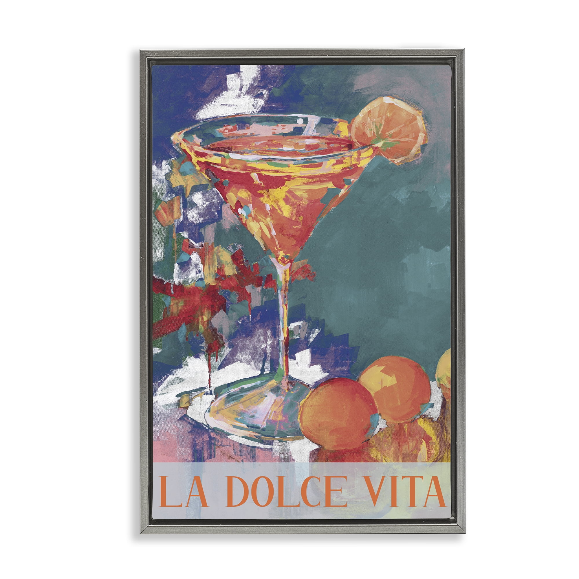Stupell Industries Citrus Cocktail on Blue Gray Framed Floater Canvas Wall Art, design by Jane Slivka