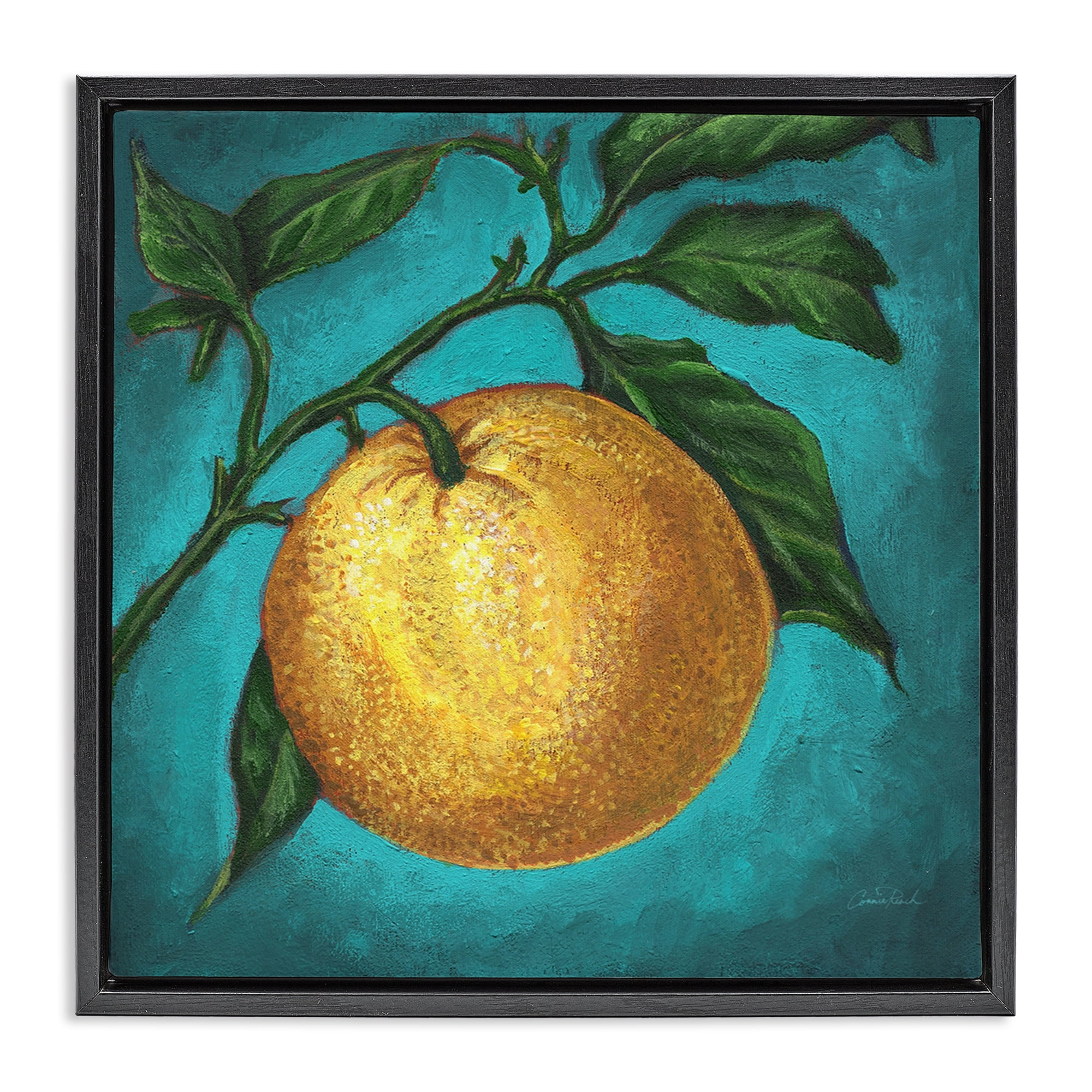 Stupell Industries Citrus Fruit on Branch Food & Beverage Painting Black Floater Framed Canvas Art Print Wall Art, 25 x 25