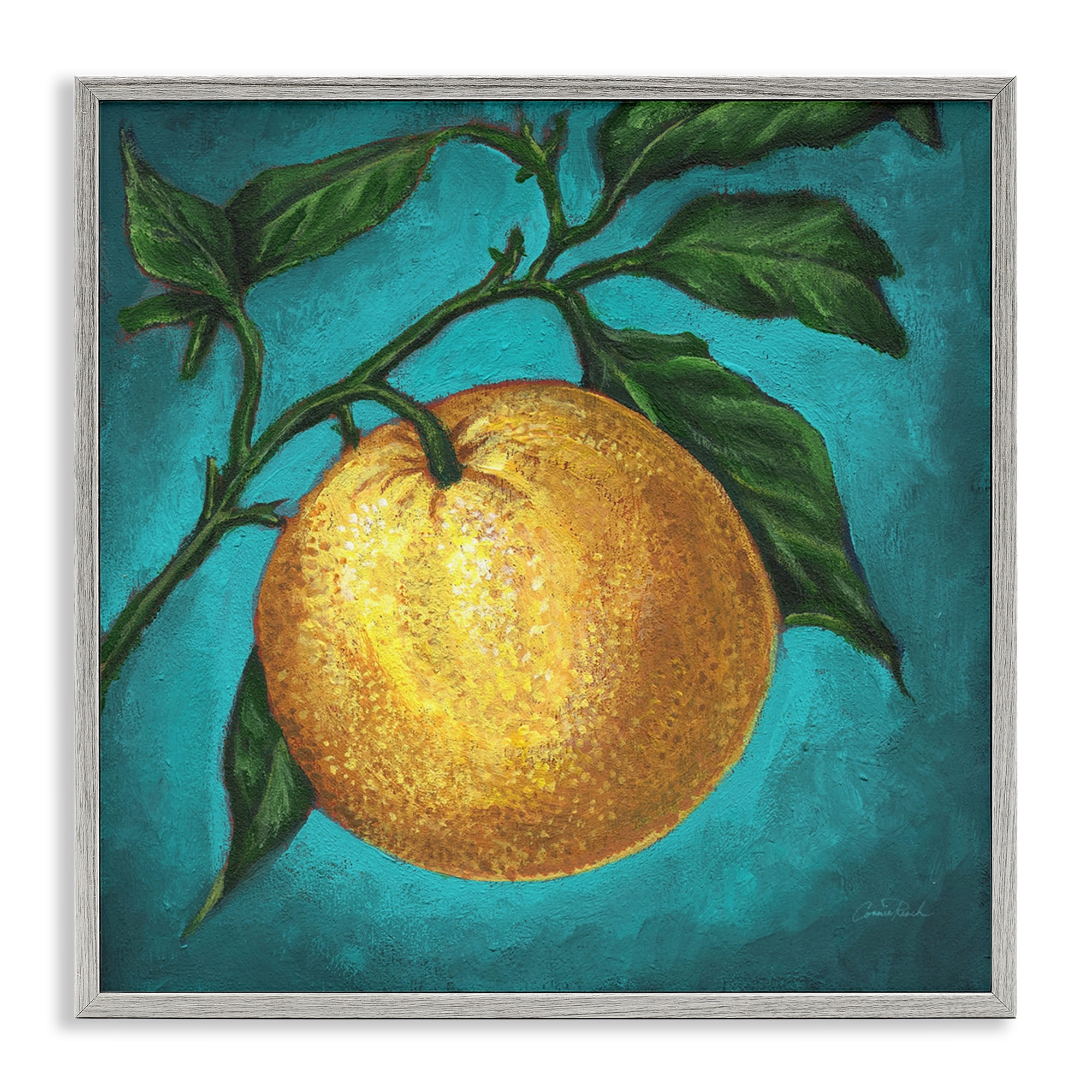 Stupell Industries Citrus Fruit on Branch Food & Beverage Painting Gray Framed Art Print Wall Art, 24 x 24