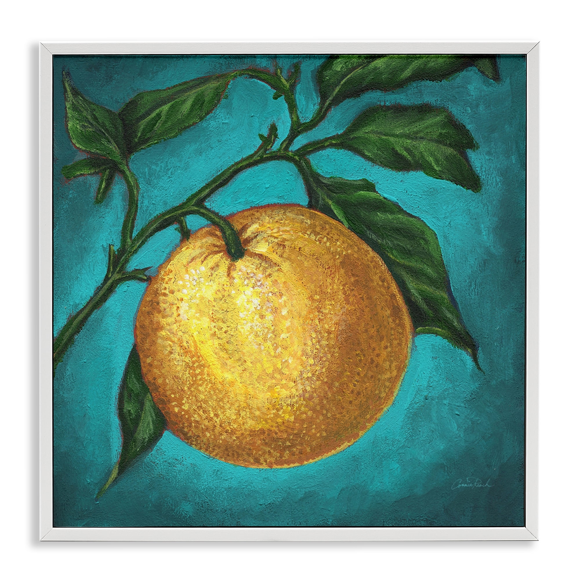 Stupell Industries Citrus Fruit on Branch Food & Beverage Painting White Framed Art Print Wall Art, 12 x 12