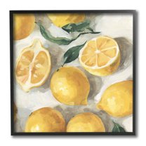 Stupell Industries Citrus Fruits Sliced Lemon Pile Over White Food & Beverage Painting Black Framed Art Print Wall Art, 12 x 12