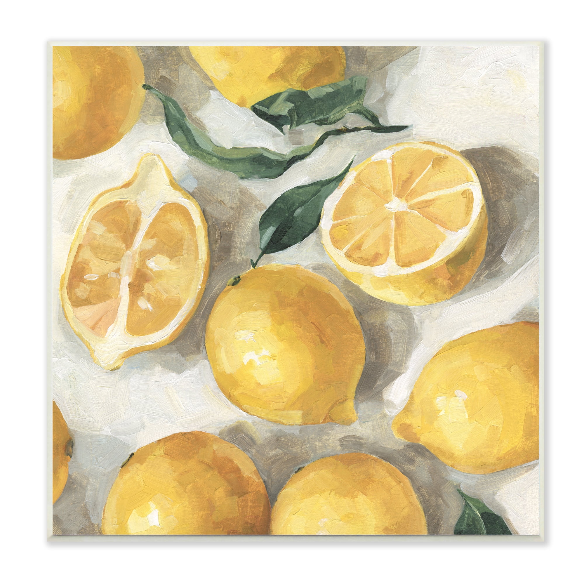 Stupell Industries Citrus Fruits Sliced Lemon Pile Over White Food & Beverage Painting Unframed Art Print Wall Art, 12 x 12