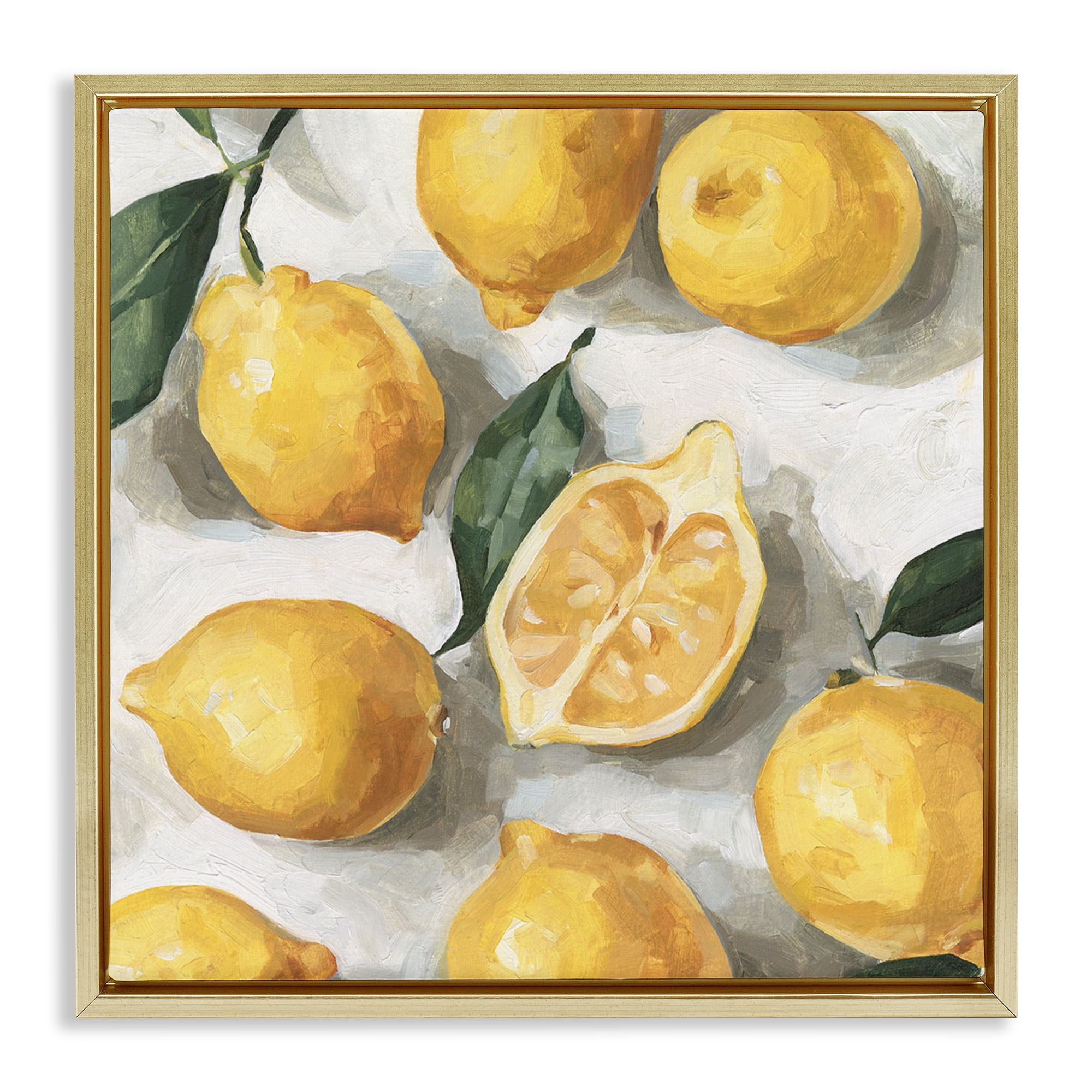 Stupell Industries Citrus Lemons Over White Food & Beverage Painting Gold Floater Framed Canvas Art Print Wall Art, 25 x 25
