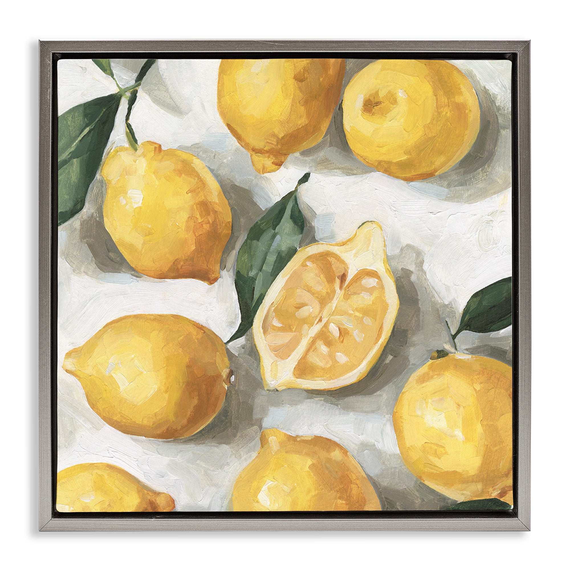 Stupell Industries Citrus Lemons Over White Food & Beverage Painting Gray Floater Framed Canvas Art Print Wall Art, 25 x 25