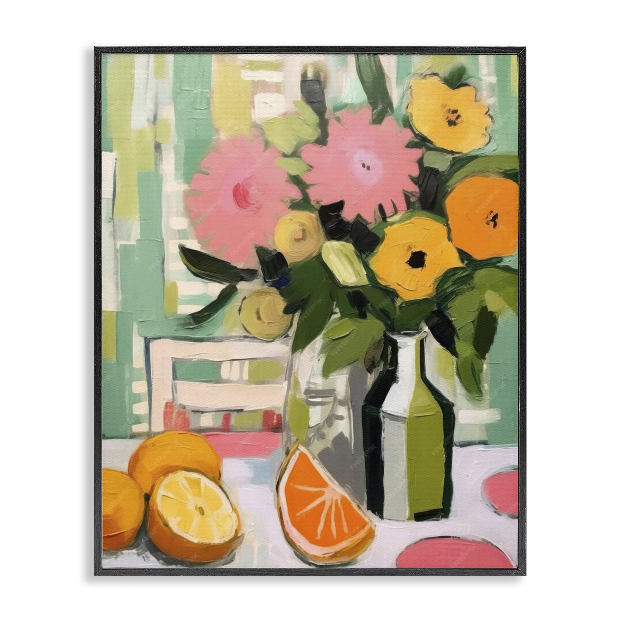 Stupell Industries Citrus Slices & Bouquet Food & Beverage Painting Black Framed Art Print Wall Art, 11 x 14