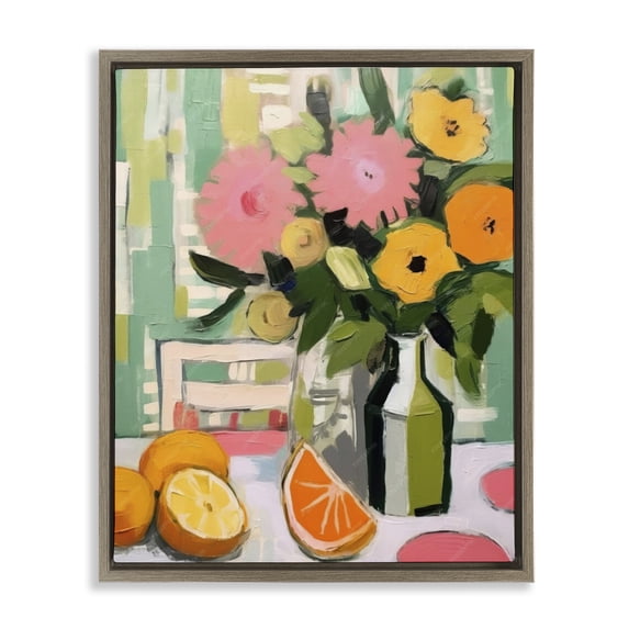 Stupell Industries Citrus Slices & Bouquet Food & Beverage Painting Brown Floater Framed Canvas Art Print Wall Art, 25 x 31