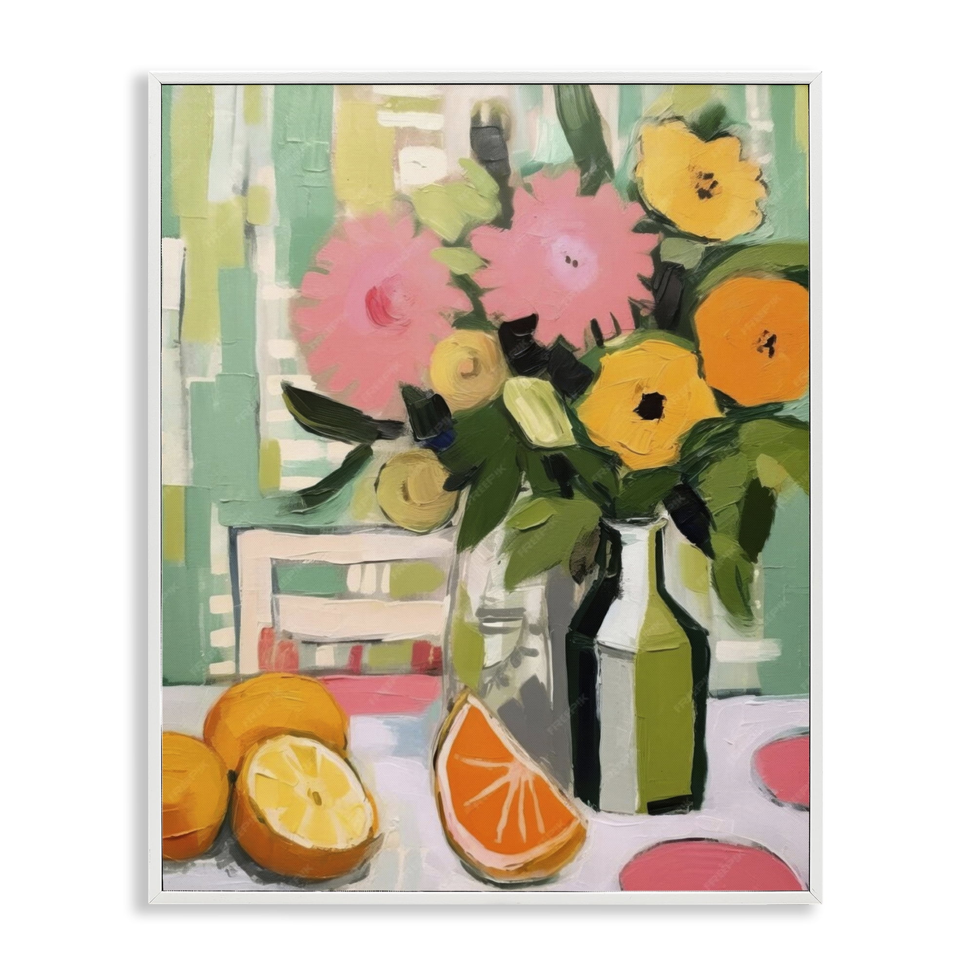 Stupell Industries Citrus Slices & Bouquet Food & Beverage Painting White Framed Art Print Wall Art, 16 x 20
