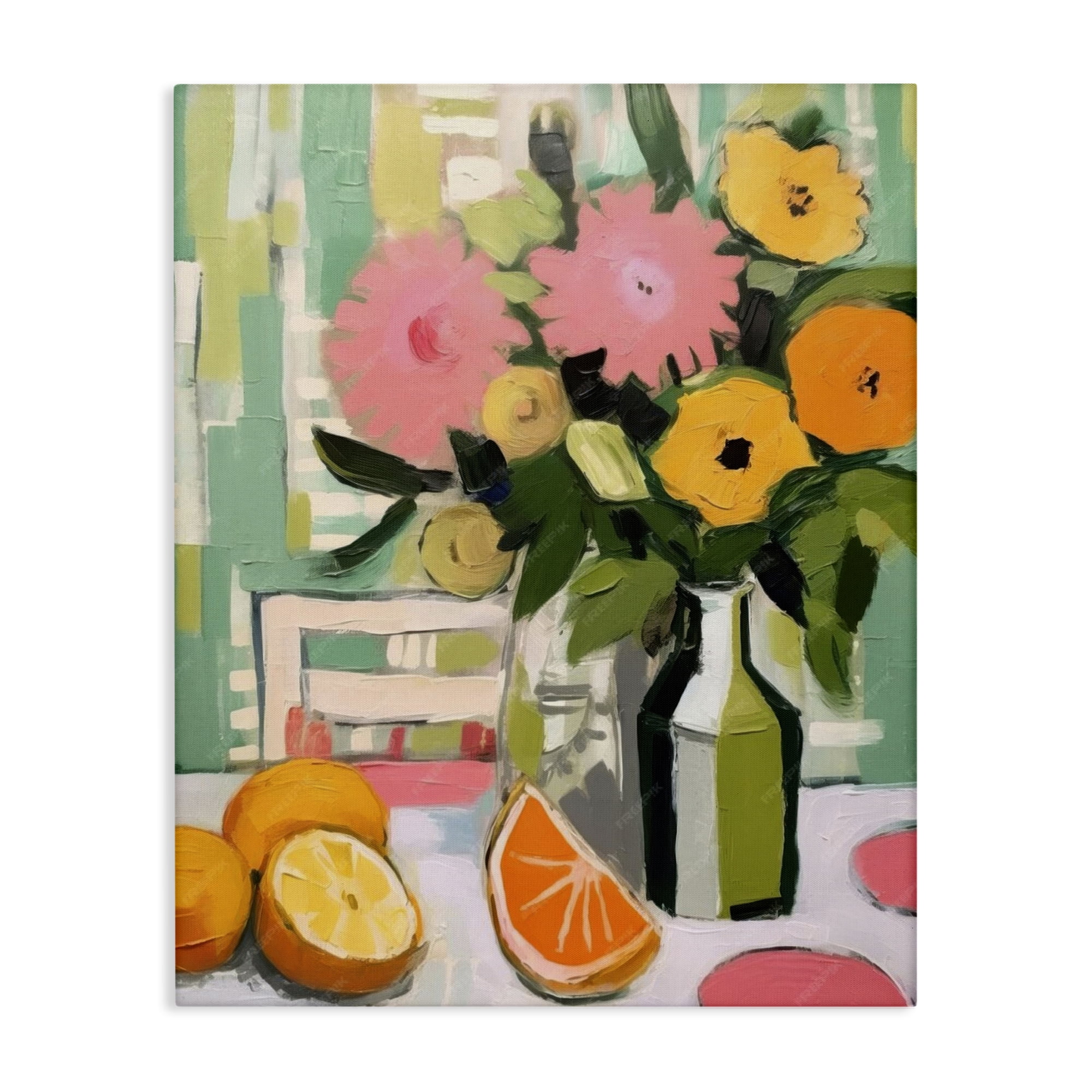 Stupell Industries Citrus Slices & Bouquet Food & Beverage Painting Wrapped Canvas Art Print Wall Art, 16 x 20