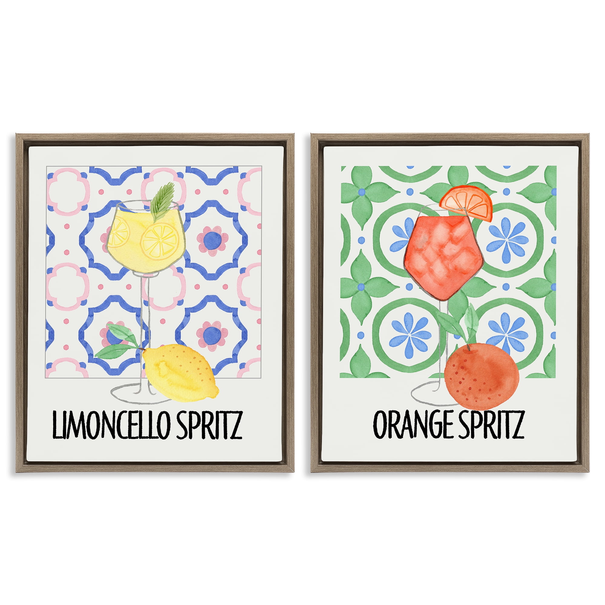 Stupell Industries Citrus Spritz On My Mind 2 Piece Brown Framed Floater Canvas Set, design by Nina Jacobs