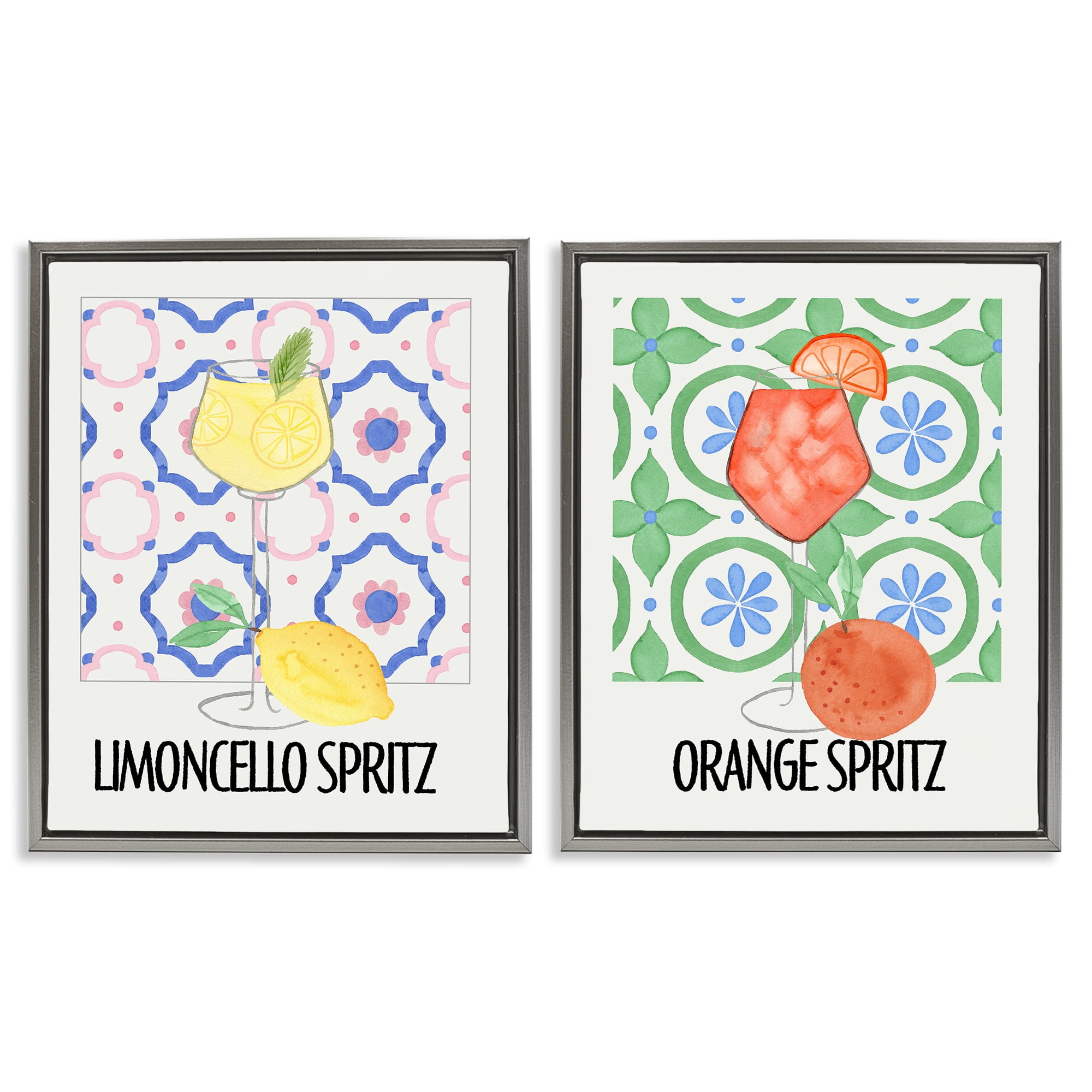 Stupell Industries Citrus Spritz On My Mind 2 Piece Gray Framed Floater Canvas Set, design by Nina Jacobs