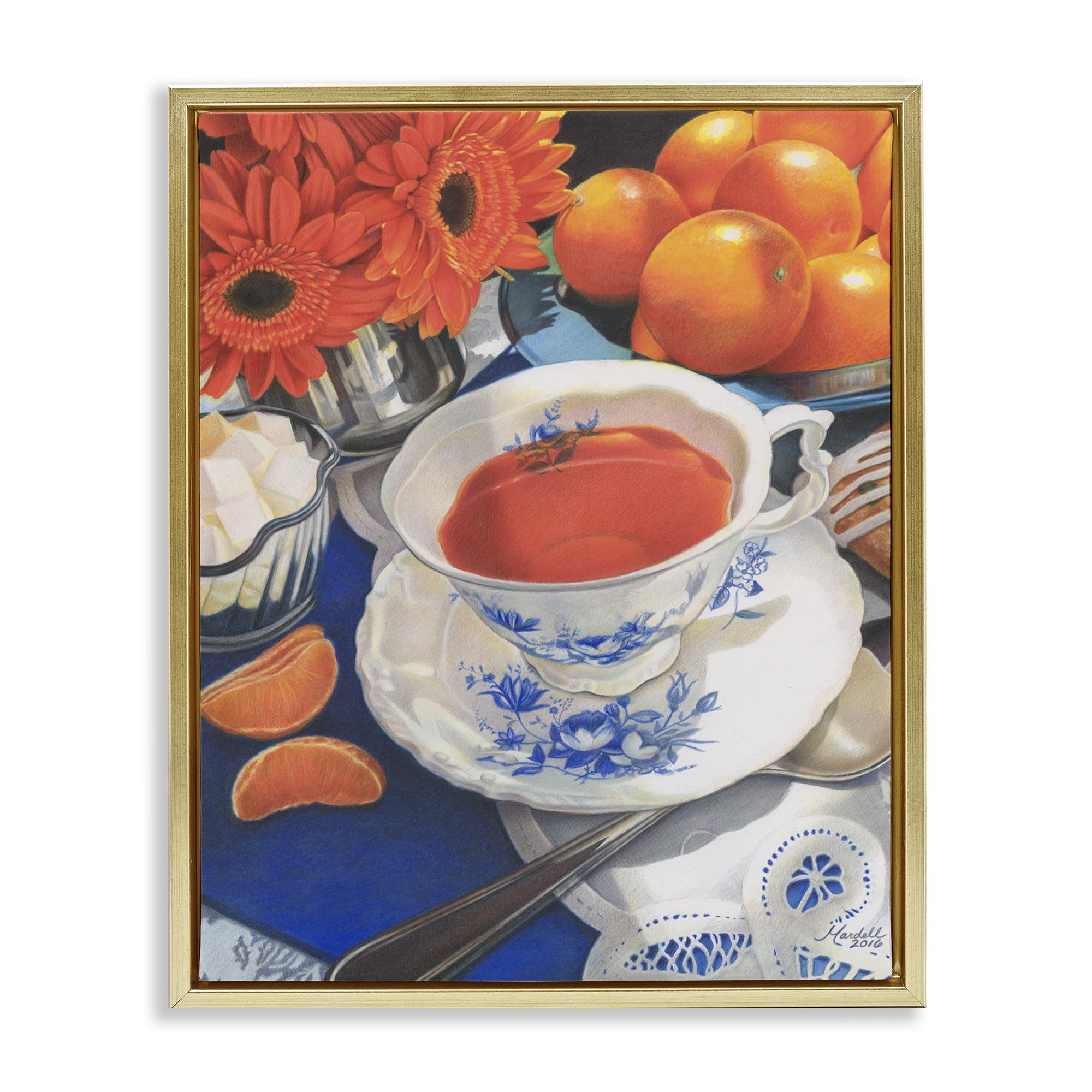 Stupell Industries Citrus Tea Time Food & Beverage Painting Gold Floater Framed Art Print Wall Art, 17 x 21