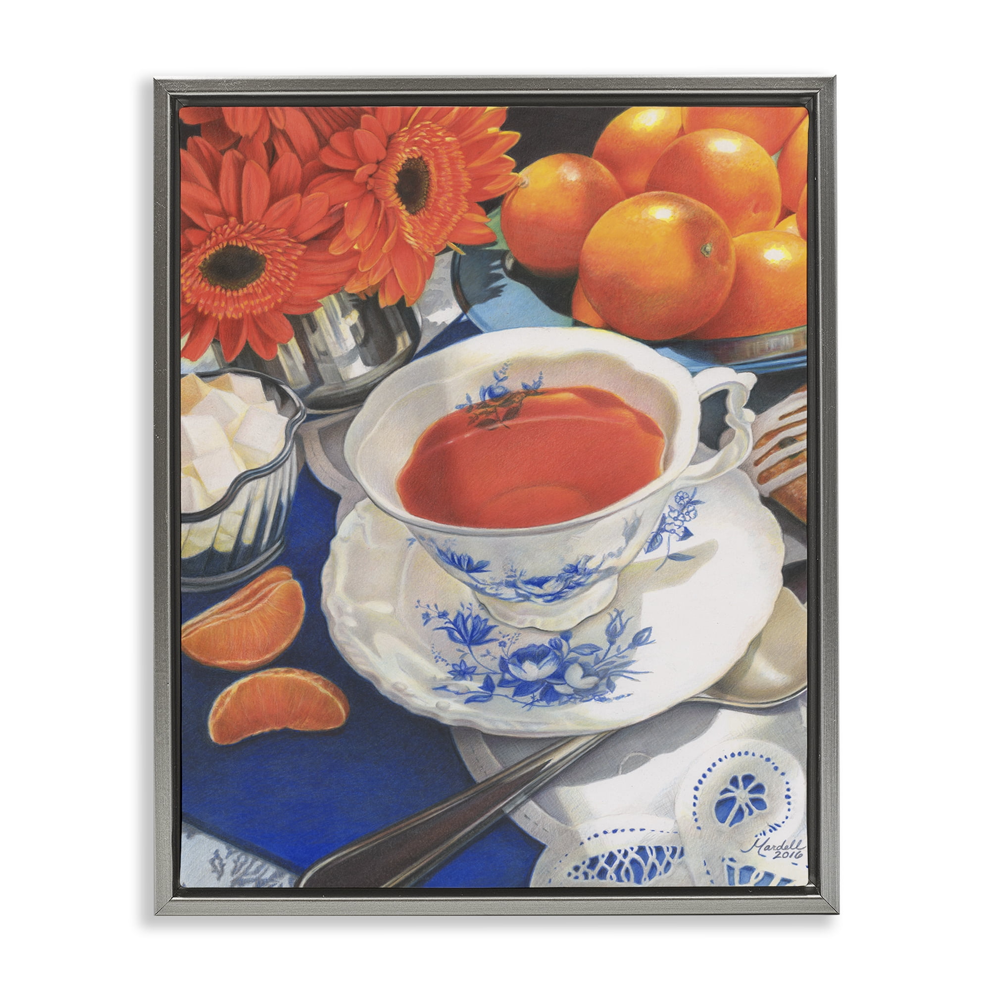 Stupell Industries Citrus Tea Time Food & Beverage Painting Gray Floater Framed Art Print Wall Art, 25 x 31