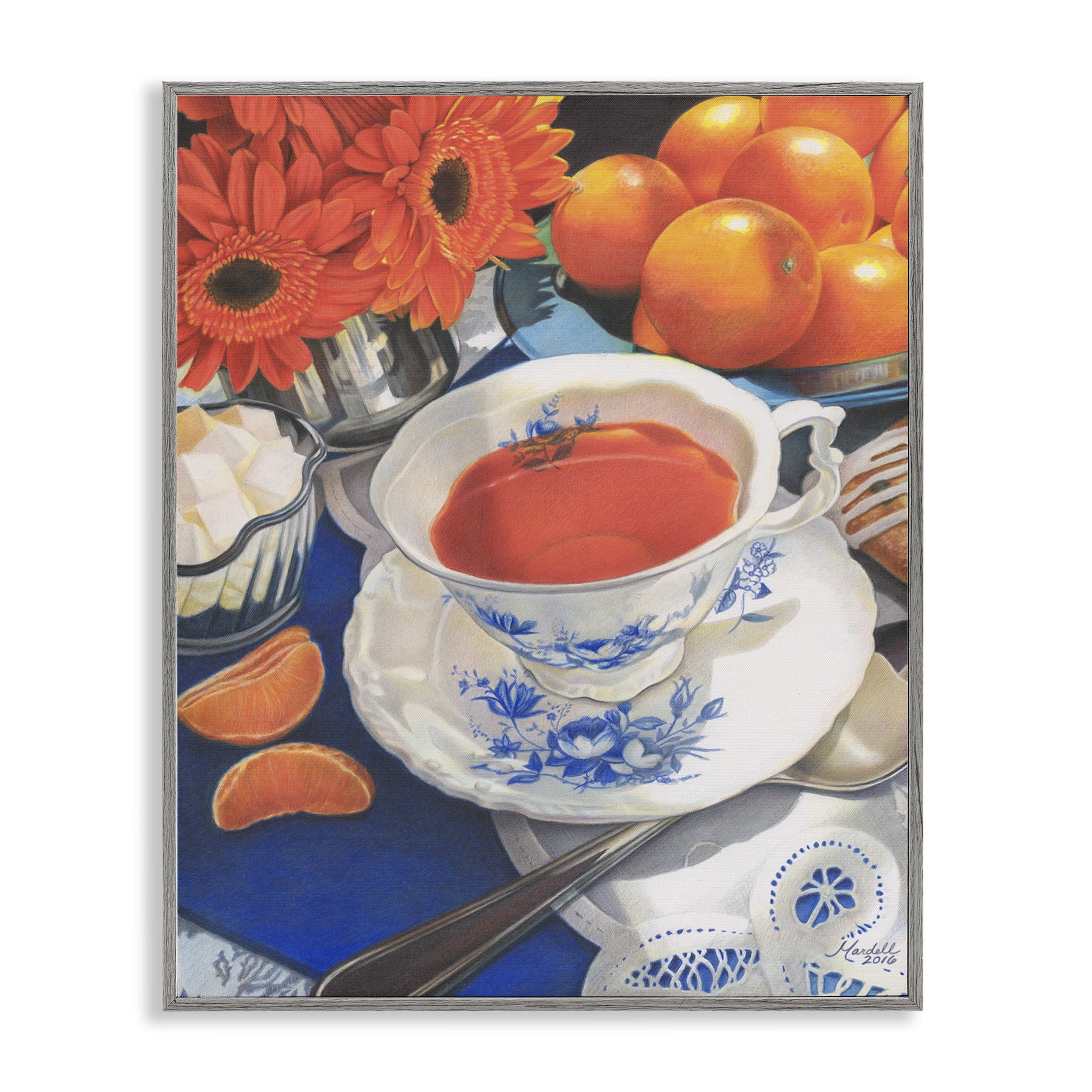 Stupell Industries Citrus Tea Time Food & Beverage Painting Gray Framed Art Print Wall Art, 16 x 20