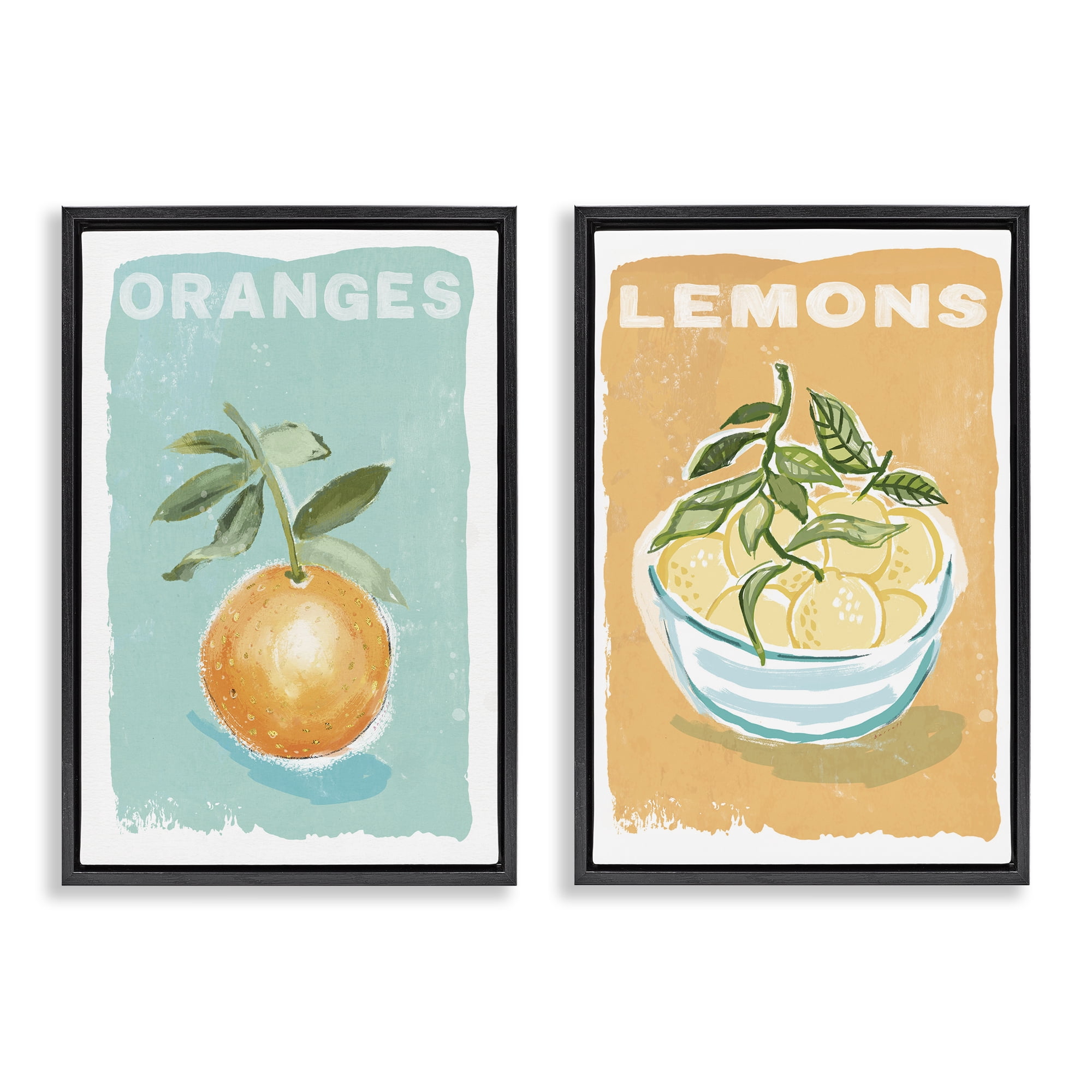 Stupell Industries Citrus Twist Motif 2 Piece Black Framed Floater Canvas Set, design by Chad Barrett