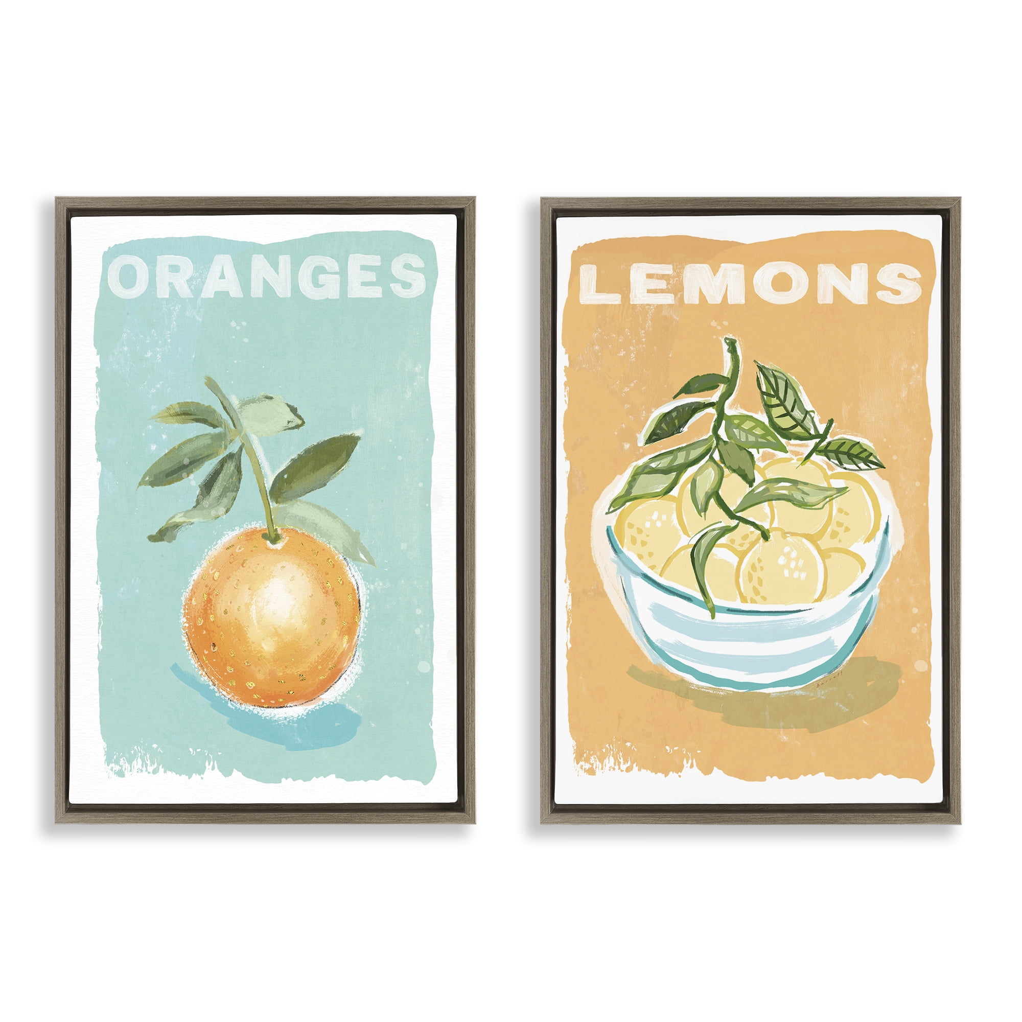 Stupell Industries Citrus Twist Motif 2 Piece Brown Framed Floater Canvas Set, design by Chad Barrett