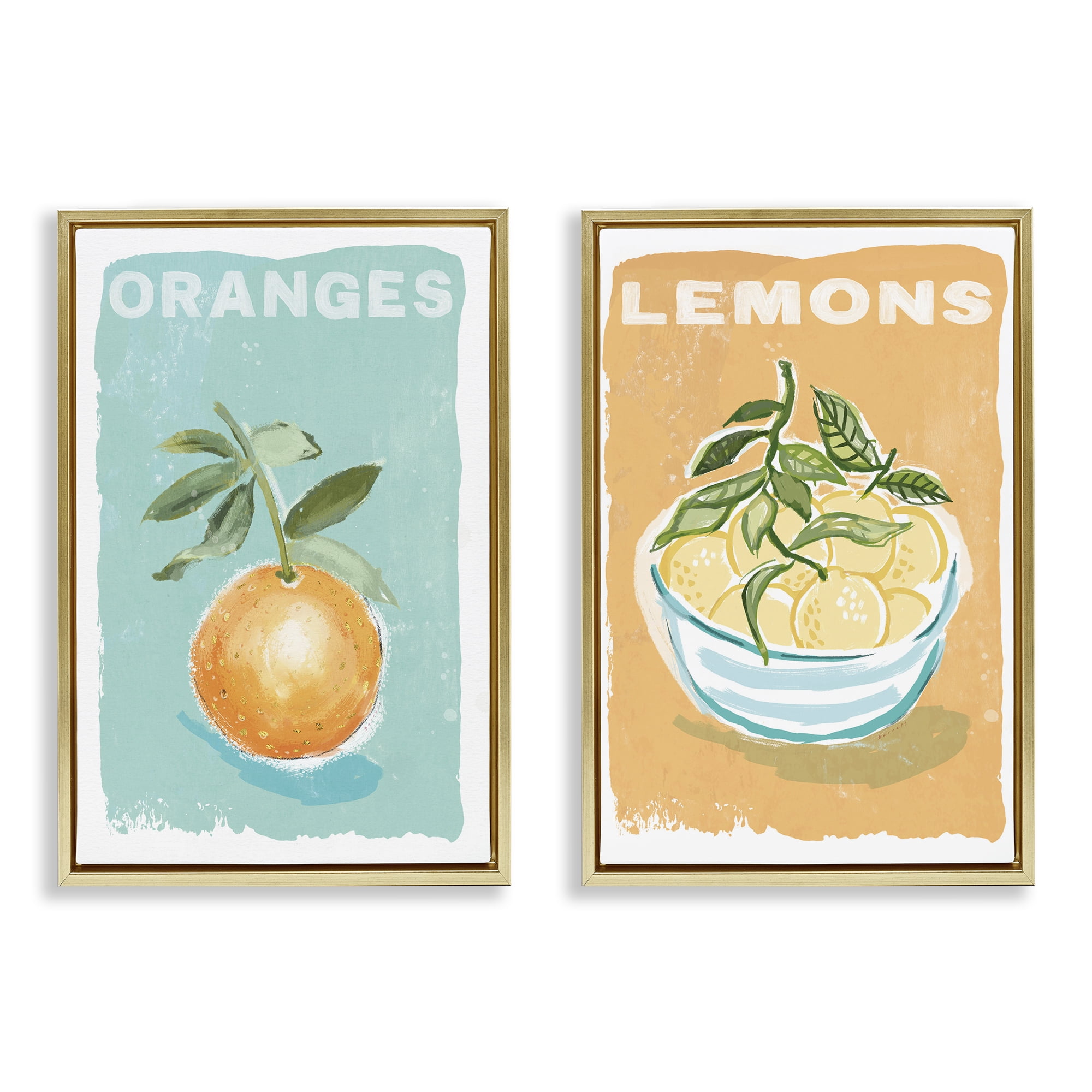 Stupell Industries Citrus Twist Motif 2 Piece Gold Framed Floater Canvas Set, design by Chad Barrett