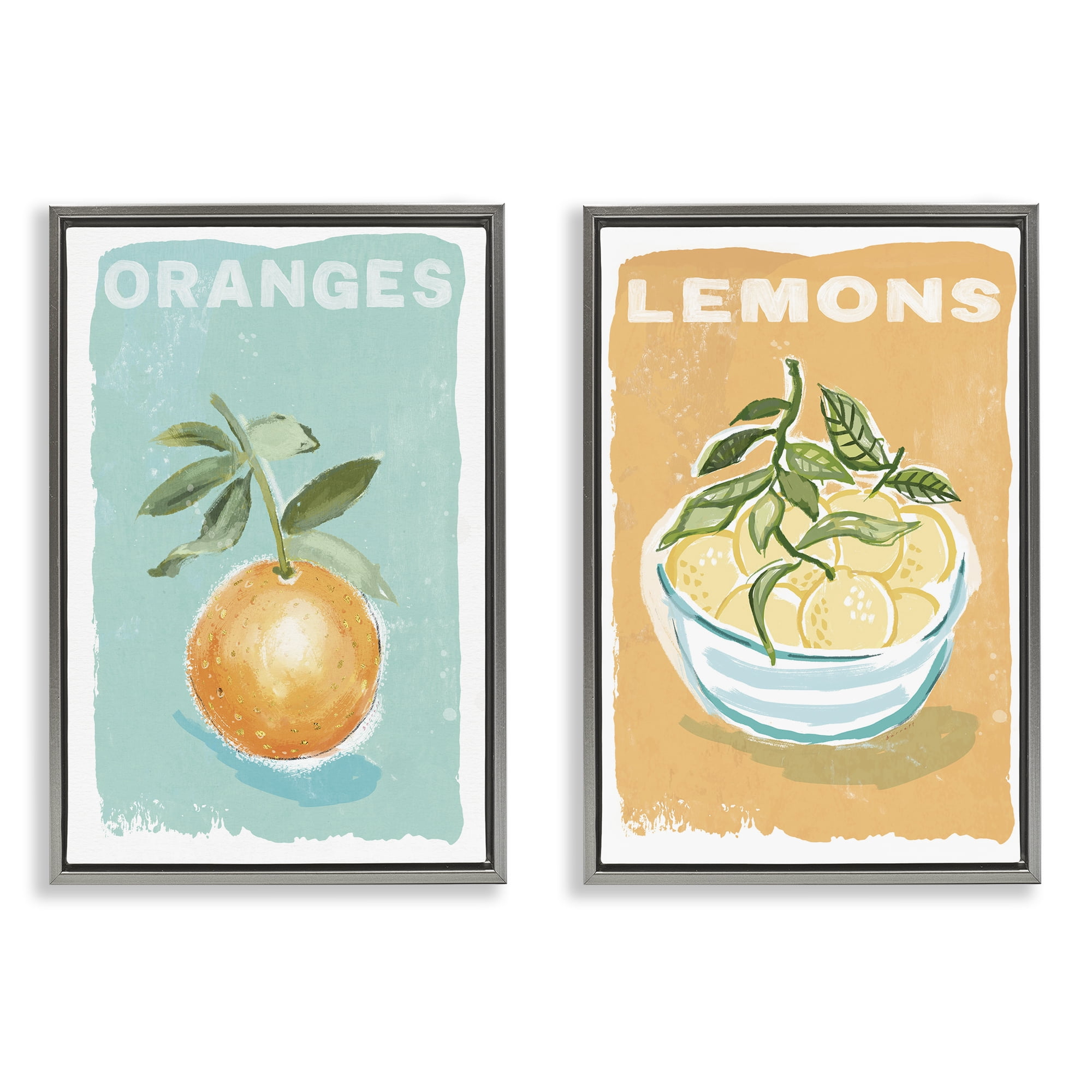 Stupell Industries Citrus Twist Motif 2 Piece Gray Framed Floater Canvas Set, design by Chad Barrett