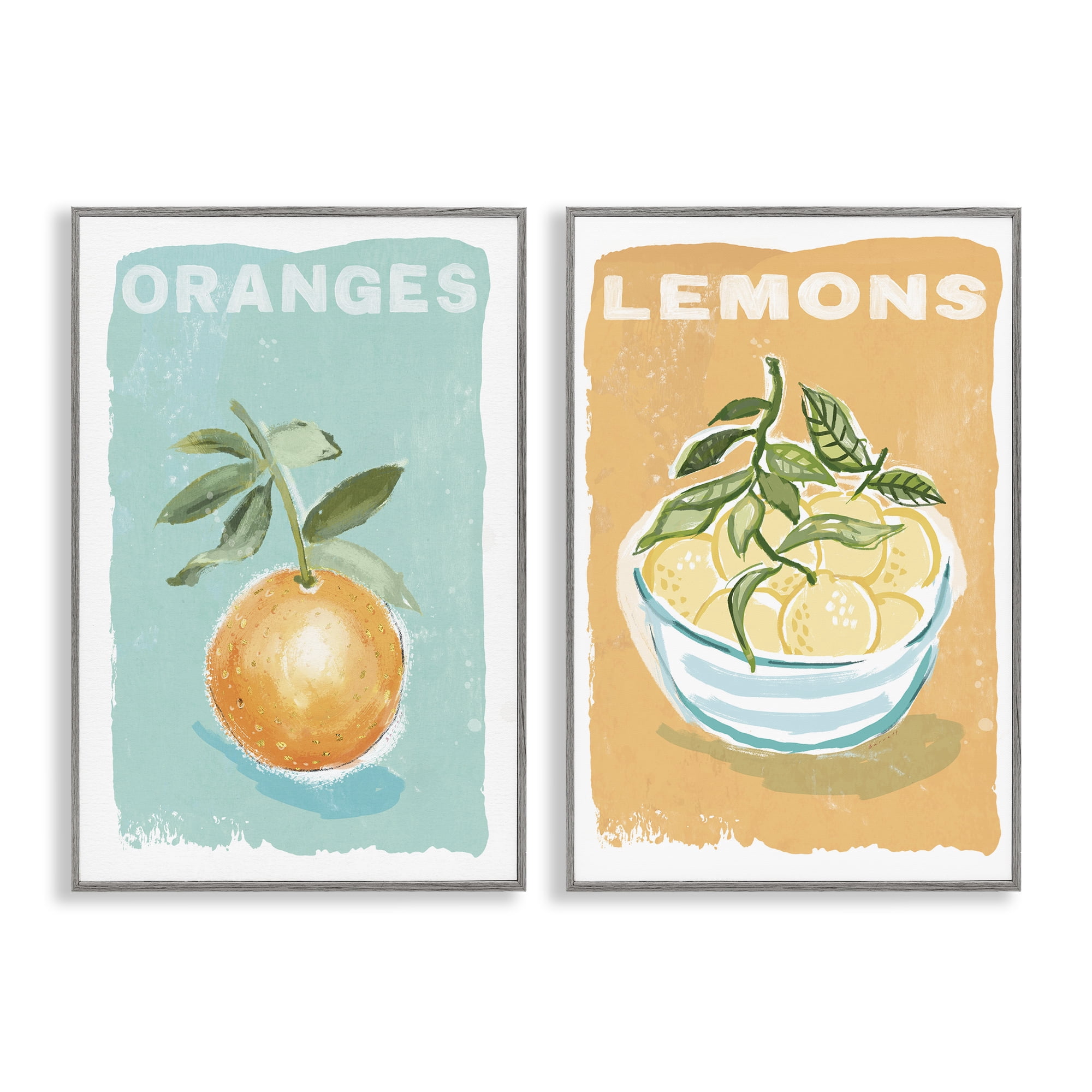 Stupell Industries Citrus Twist Motif 2 Piece Gray Framed Giclee Art Set, design by Chad Barrett