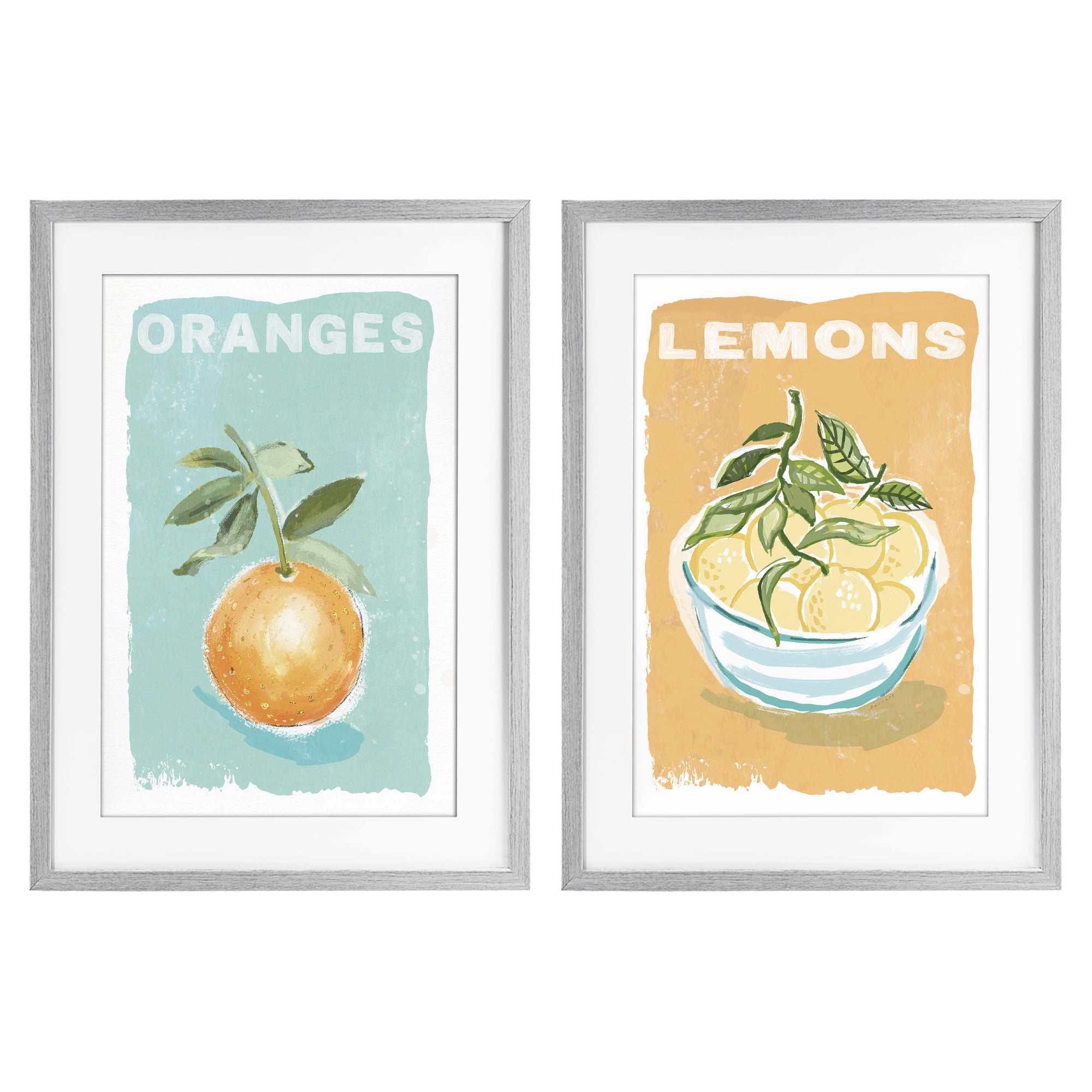 Stupell Industries Citrus Twist Motif 2 Piece Gray Framed Print Under Glass Set, design by Chad Barrett