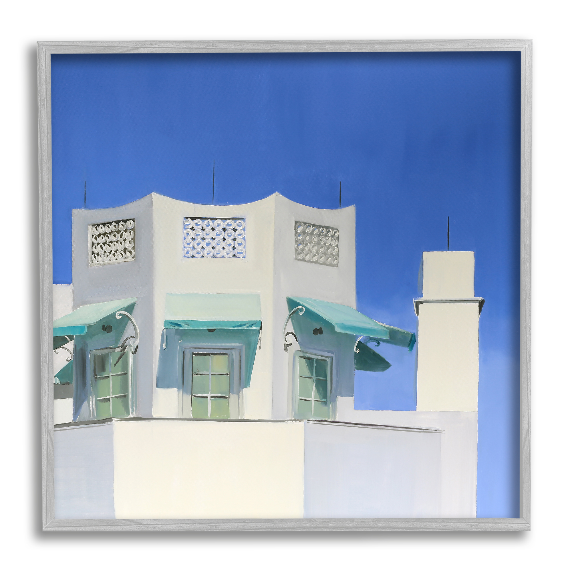 Stupell Industries City Architecture on Blue Travel & Places Painting Gray Framed Art Print Wall Art, 24 x 24