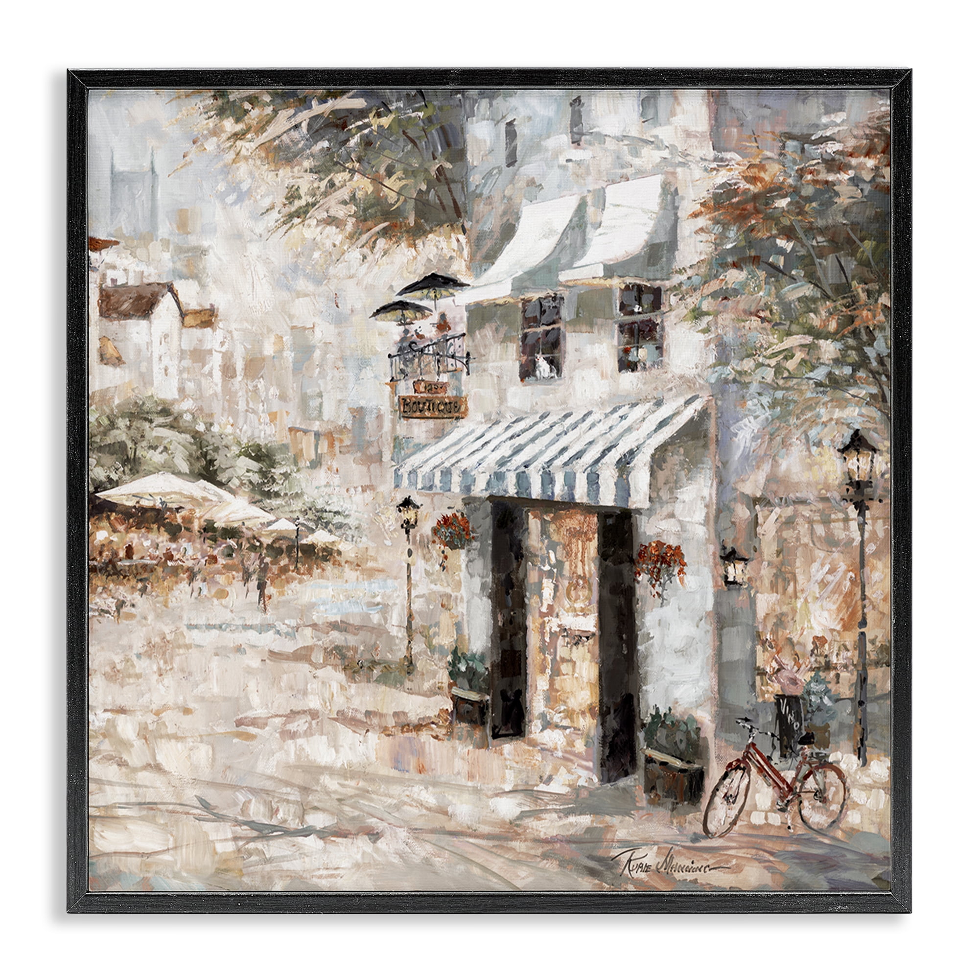 Stupell Industries City Bistro Shopfront Scenic & Cityscapes Painting Black Framed Art Print Wall Art, 17 x 17