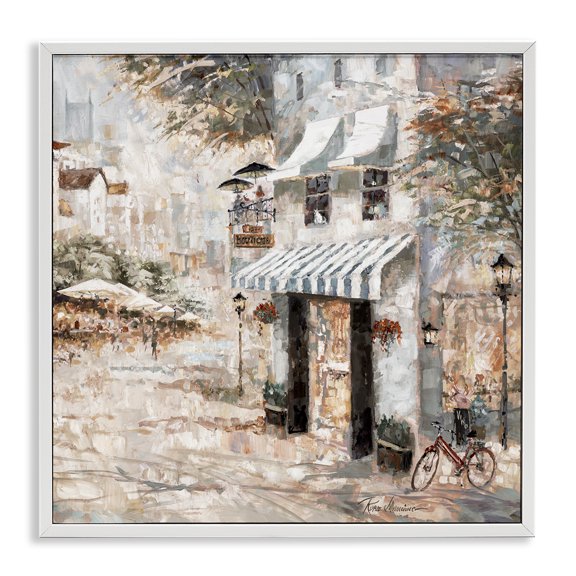Stupell Industries City Bistro Shopfront Scenic & Cityscapes Painting White Framed Art Print Wall Art, 24 x 24