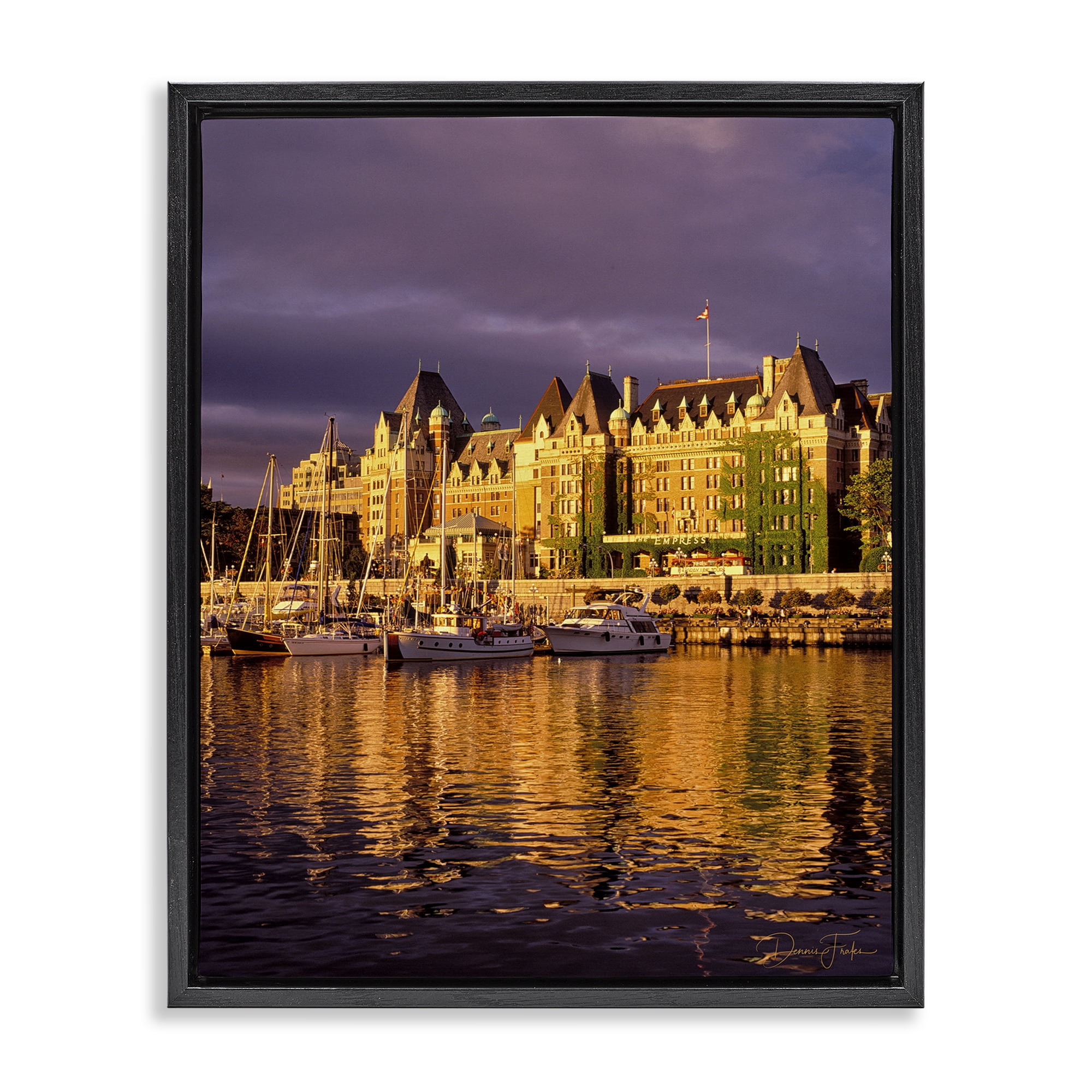 Stupell Industries City Boat Harbor Town & City Photography Black Floater Framed Art Print Wall Art, 25 x 31