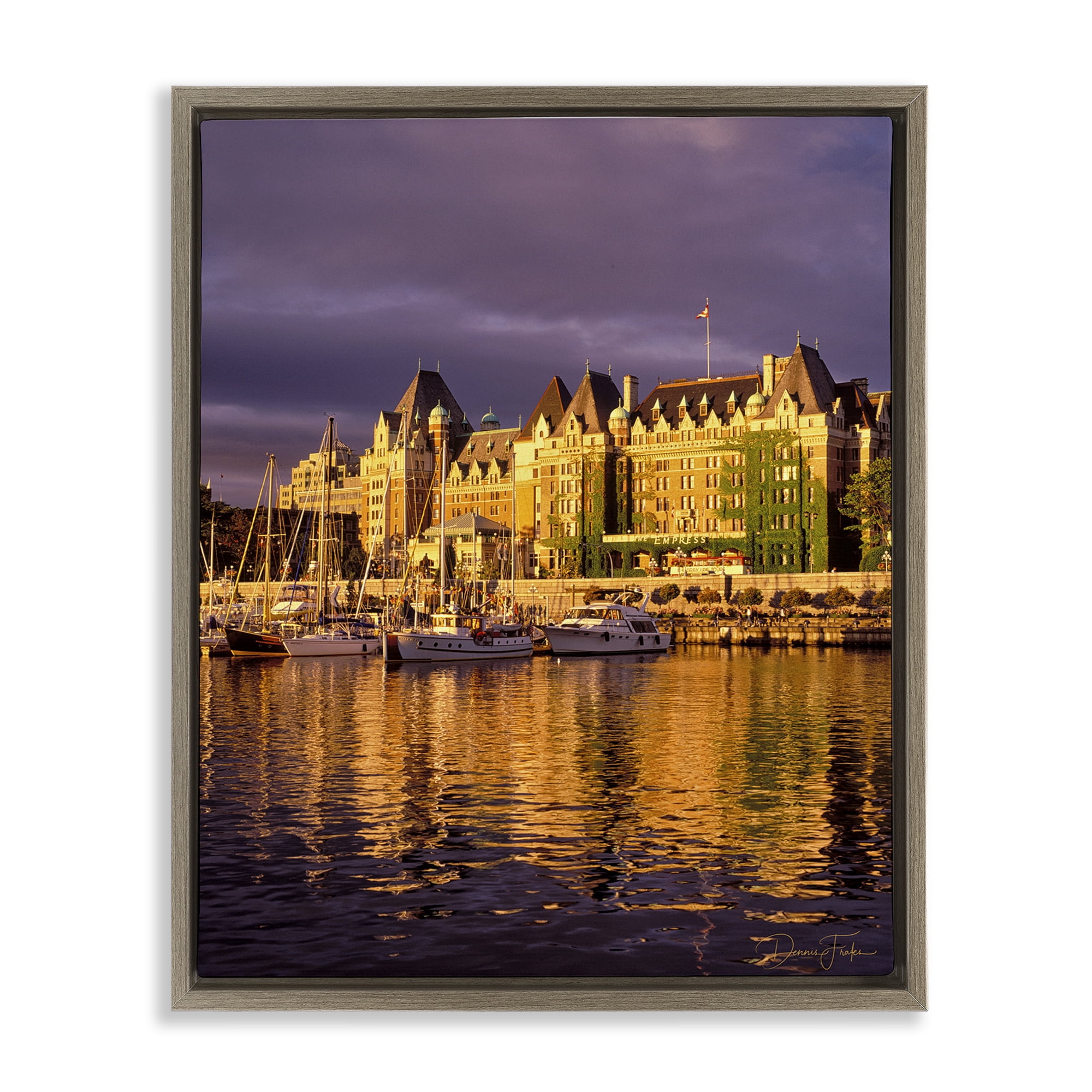 Stupell Industries City Boat Harbor Town & City Photography Brown Floater Framed Art Print Wall Art, 17 x 21