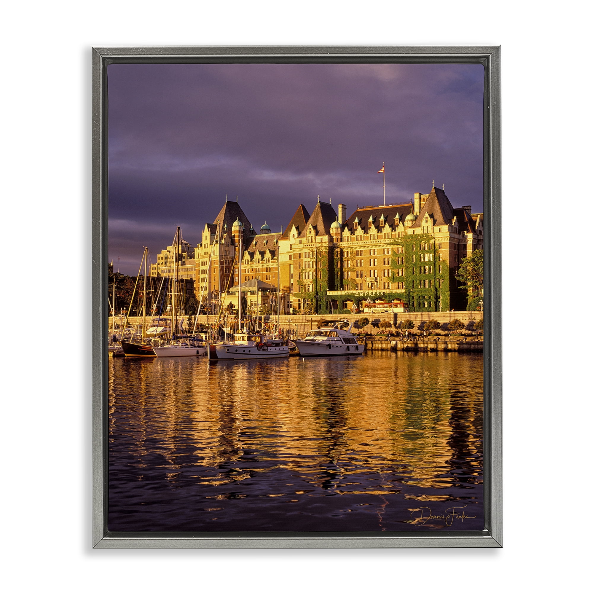 Stupell Industries City Boat Harbor Town & City Photography Gray Floater Framed Art Print Wall Art, 17 x 21