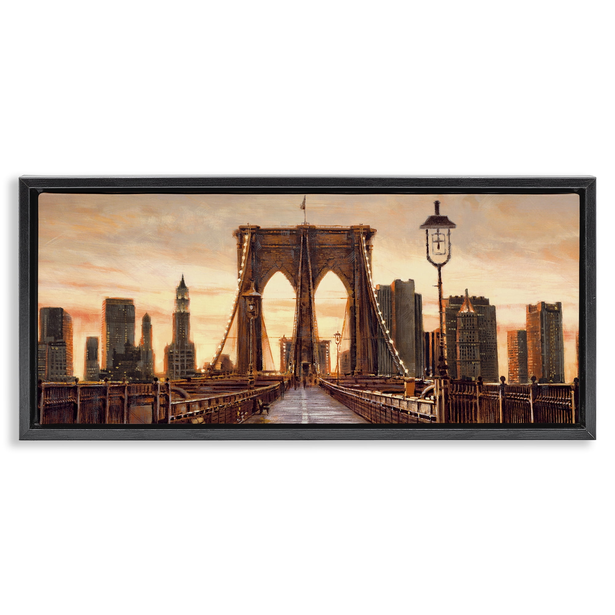 Stupell Industries City Bridge View Scenery Painting Black Floater Framed Art Print Wall Art, 25 x 11