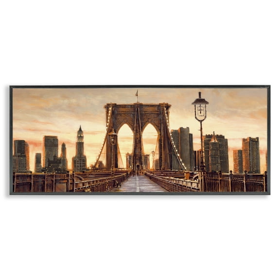 Stupell Industries City Bridge View Scenery Painting Black Framed Art Print Wall Art, 24 x 10