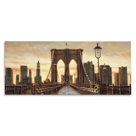 Stupell Industries City Bridge View Scenery Painting Gallery Wrapped Canvas Art Print Wall Art, 24 x 10