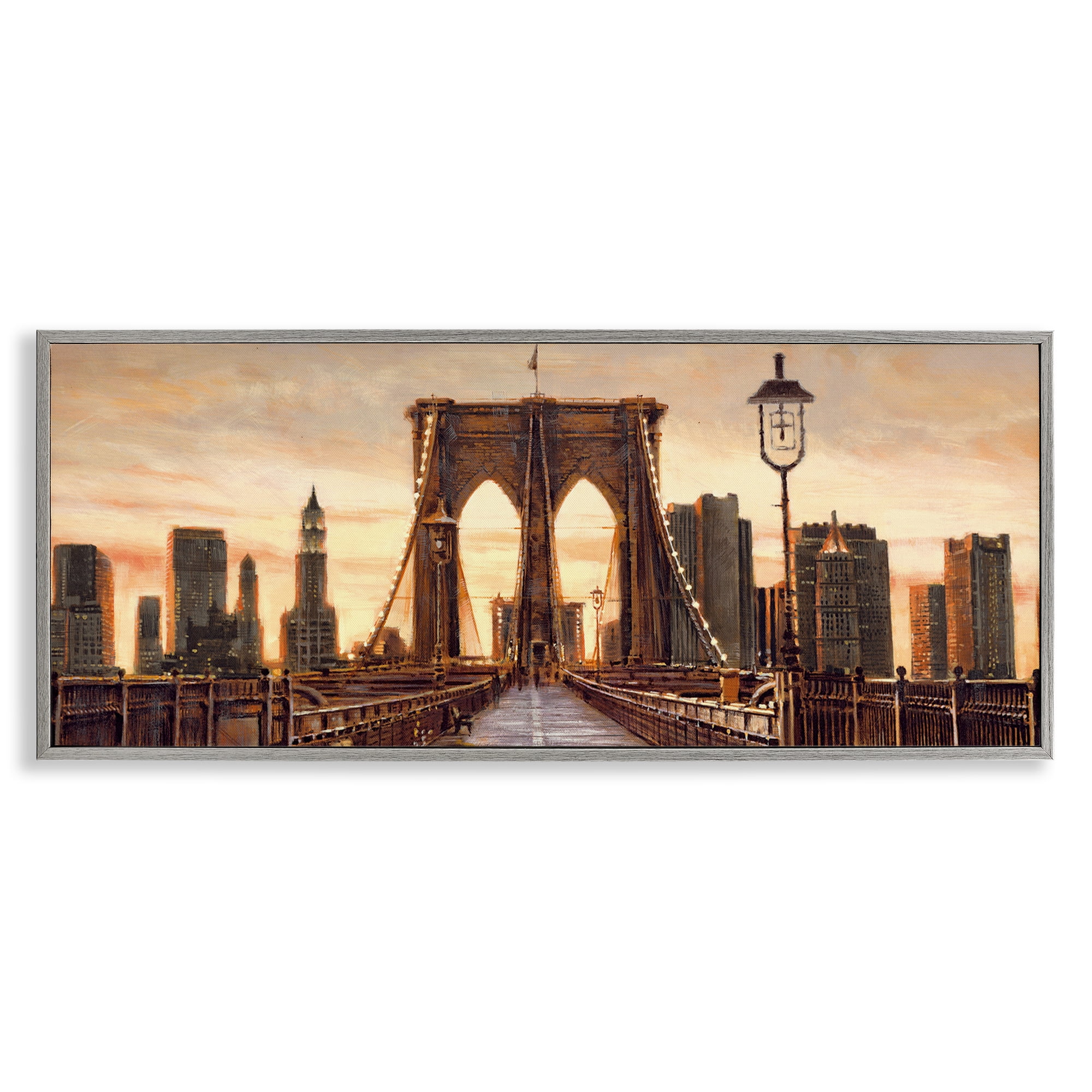 Stupell Industries City Bridge View Scenery Painting Gray Framed Art Print Wall Art, 30 x 13